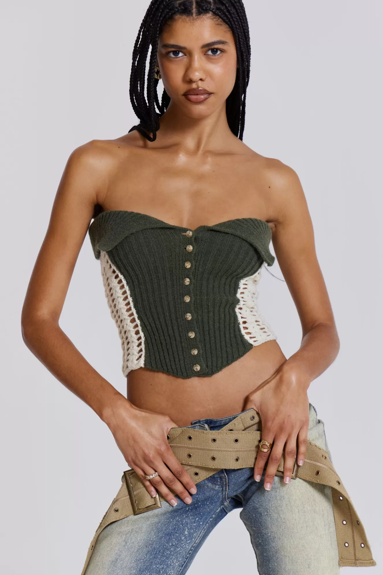 New Akio Knitted Corset Top Women Knitwear