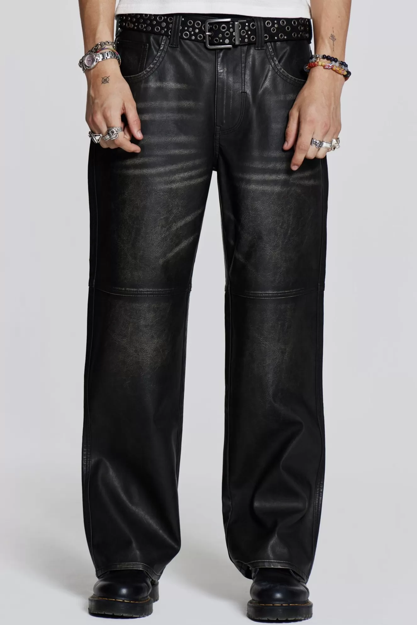 Best Sale Ash Faux Leather Pants Men Jeans