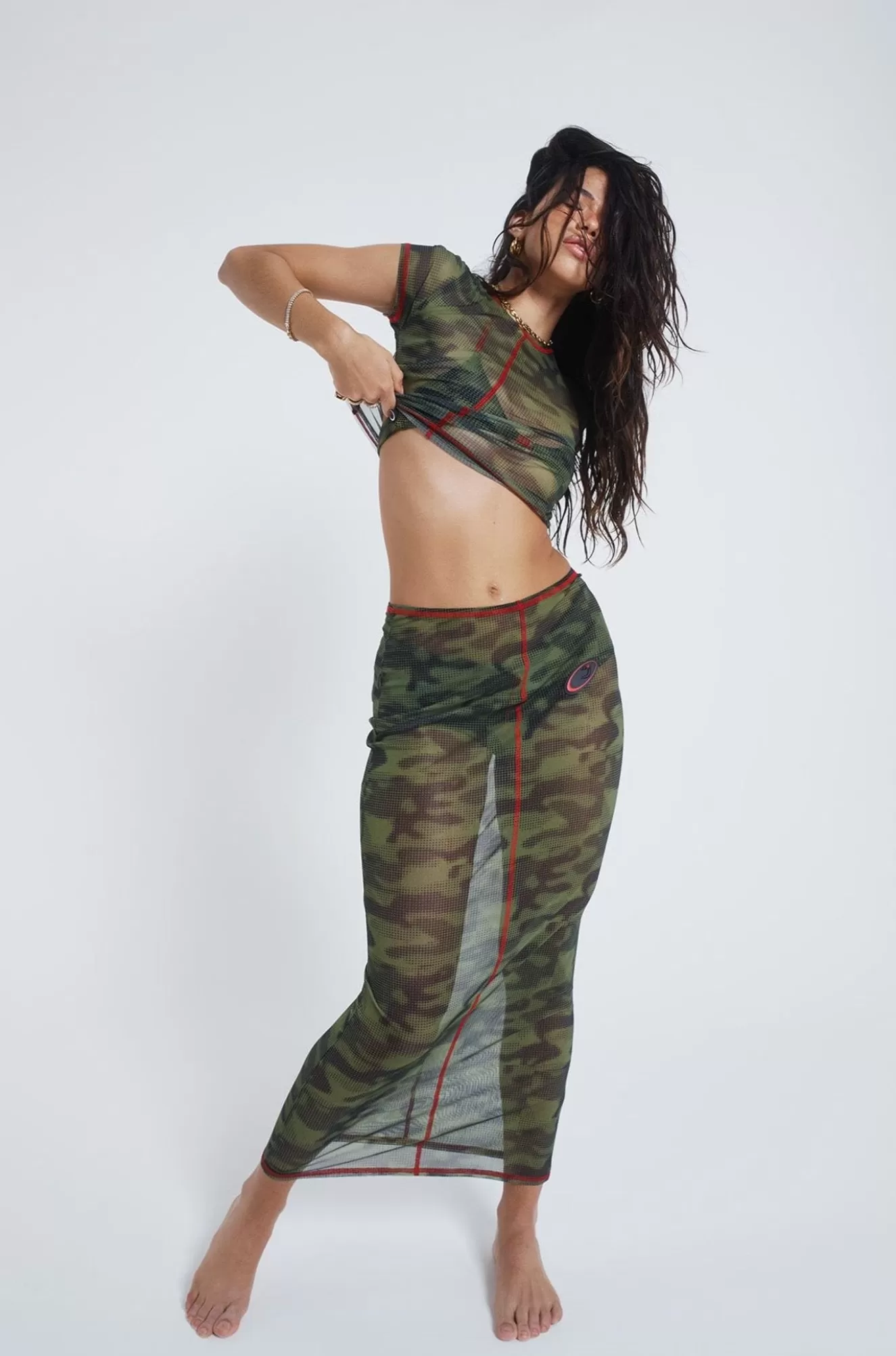 Outlet Astro Camo Mesh Maxi Skirt Women Co-Ords