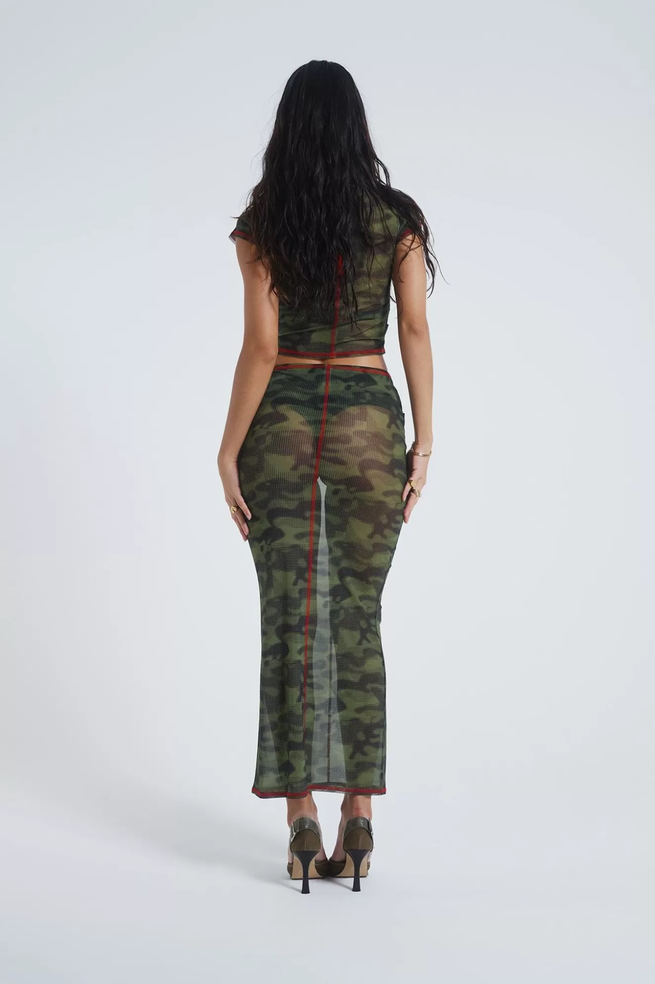 Outlet Astro Camo Mesh Maxi Skirt Women Co-Ords