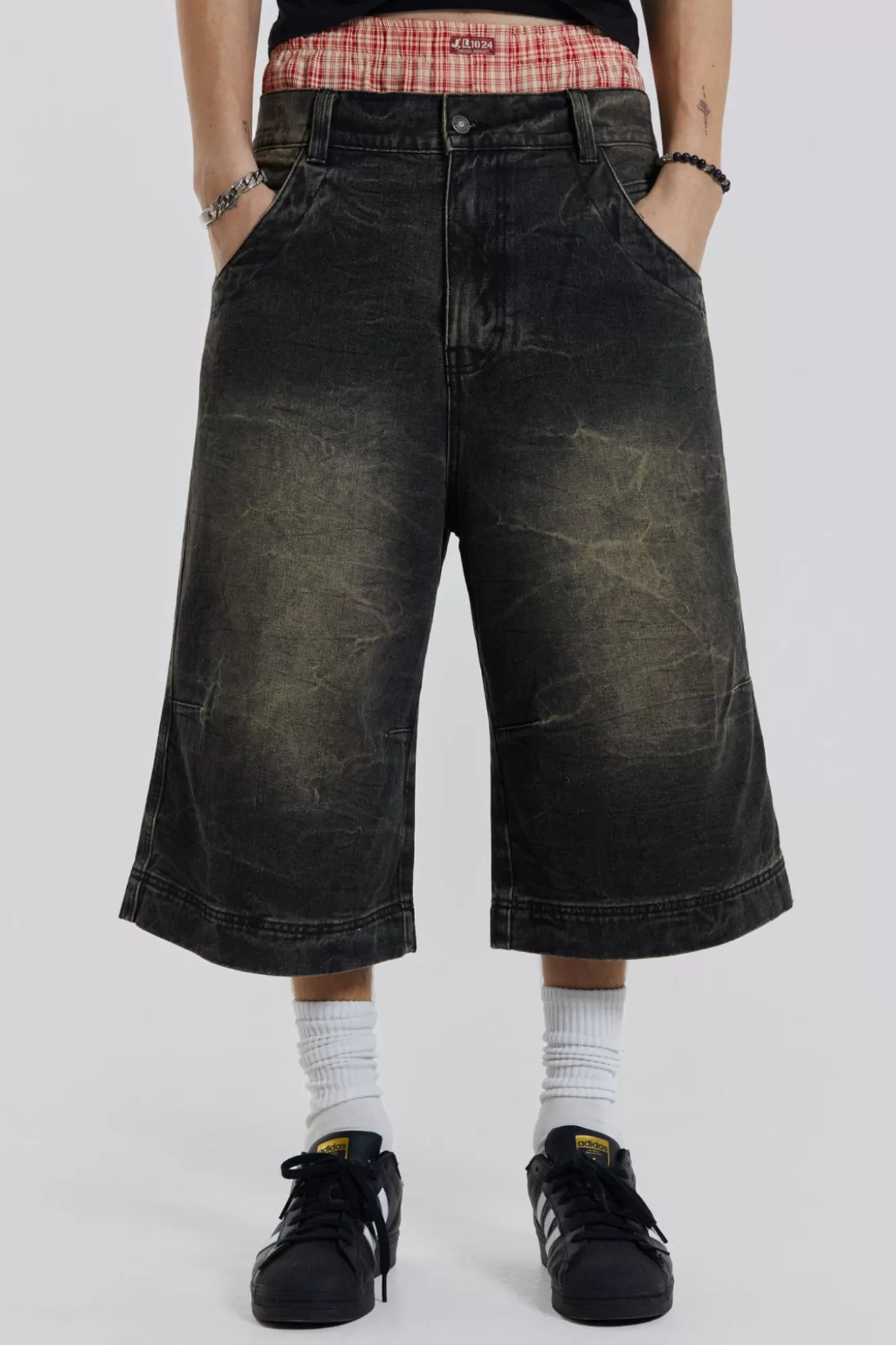 Shop Axle Black Crease Wash Denim Jorts Men Jorts