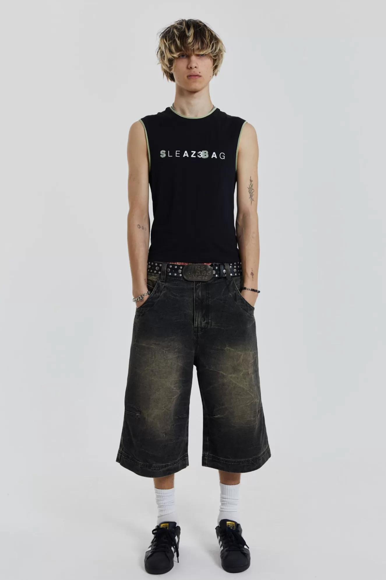 Shop Axle Black Crease Wash Denim Jorts Men Jorts