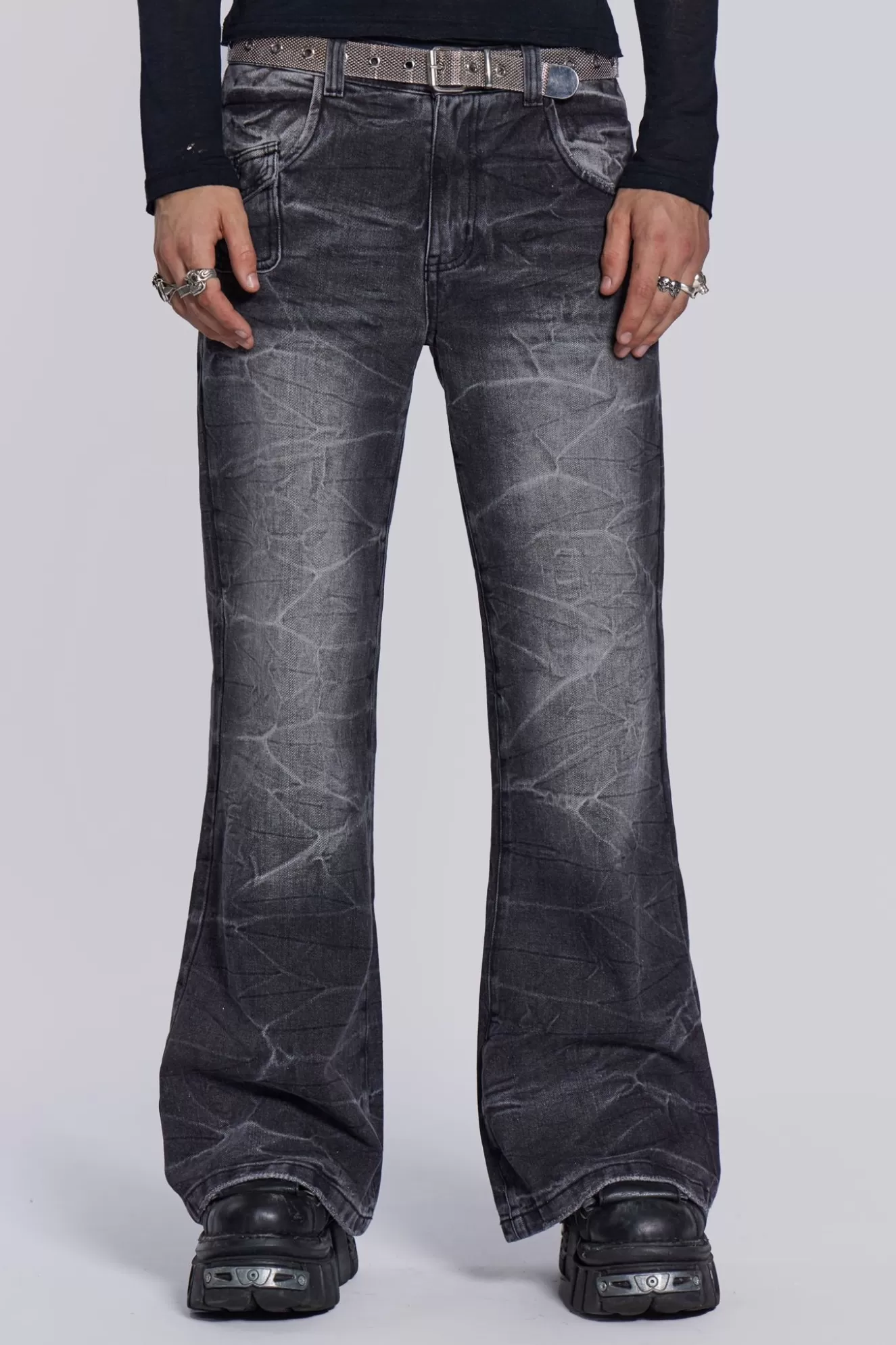 Online Black Crease Blaze Jeans Men Bootcut Jeans