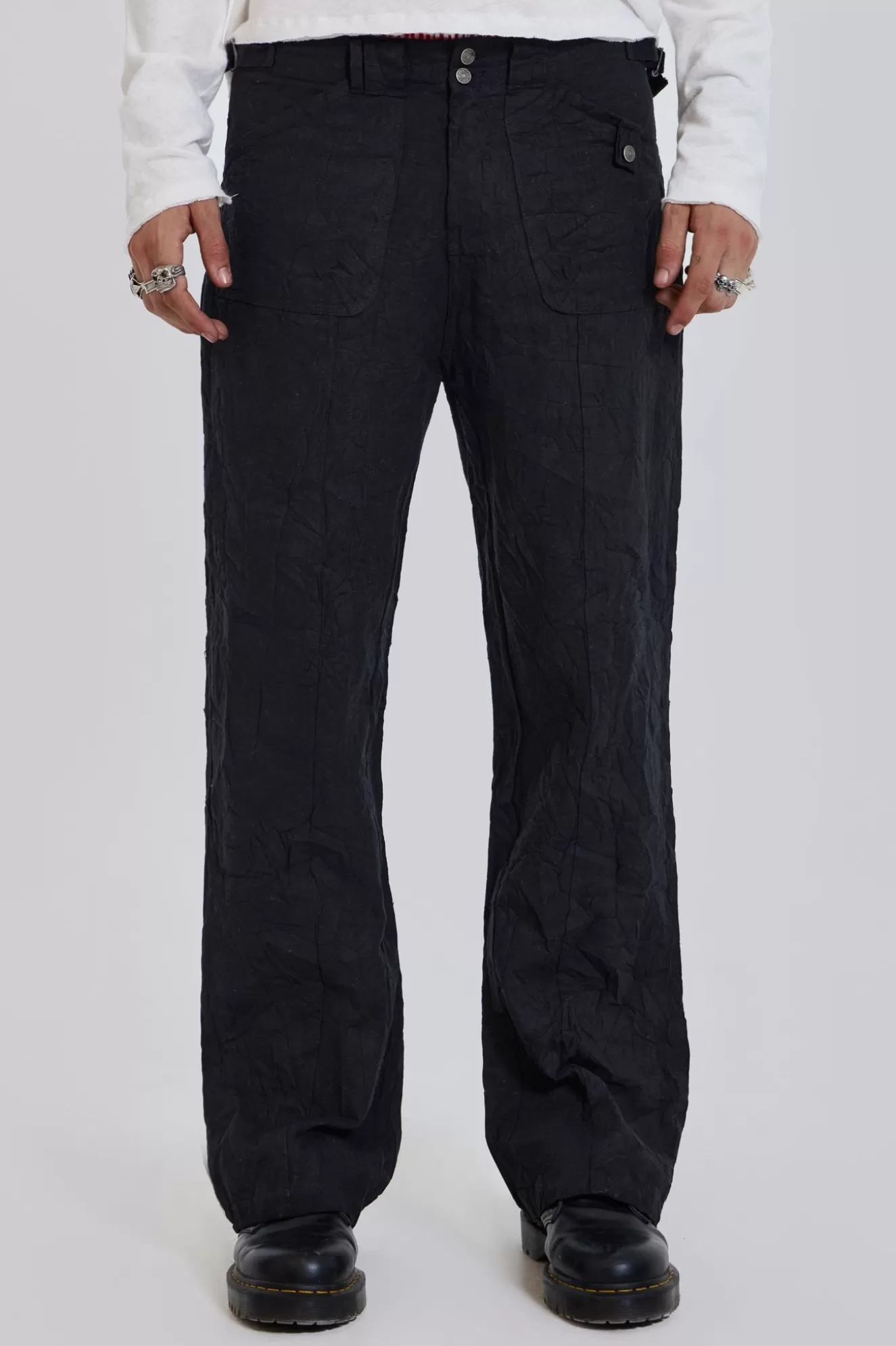 Store Black Creased Pants Men Cargo Pants