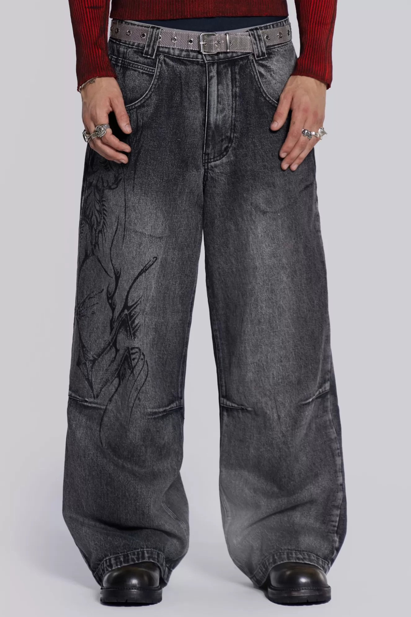 Flash Sale Black Decal Colossus Jeans Men Baggy Jeans