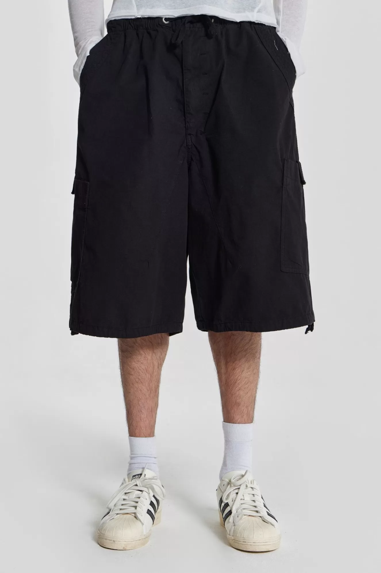 Outlet Black Parachute Cargo Shorts Men Parachute Pants