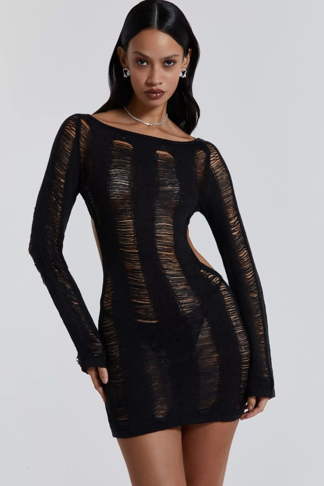 Flash Sale Black Umbra Shredded Mini Dress Women Mini Dresses