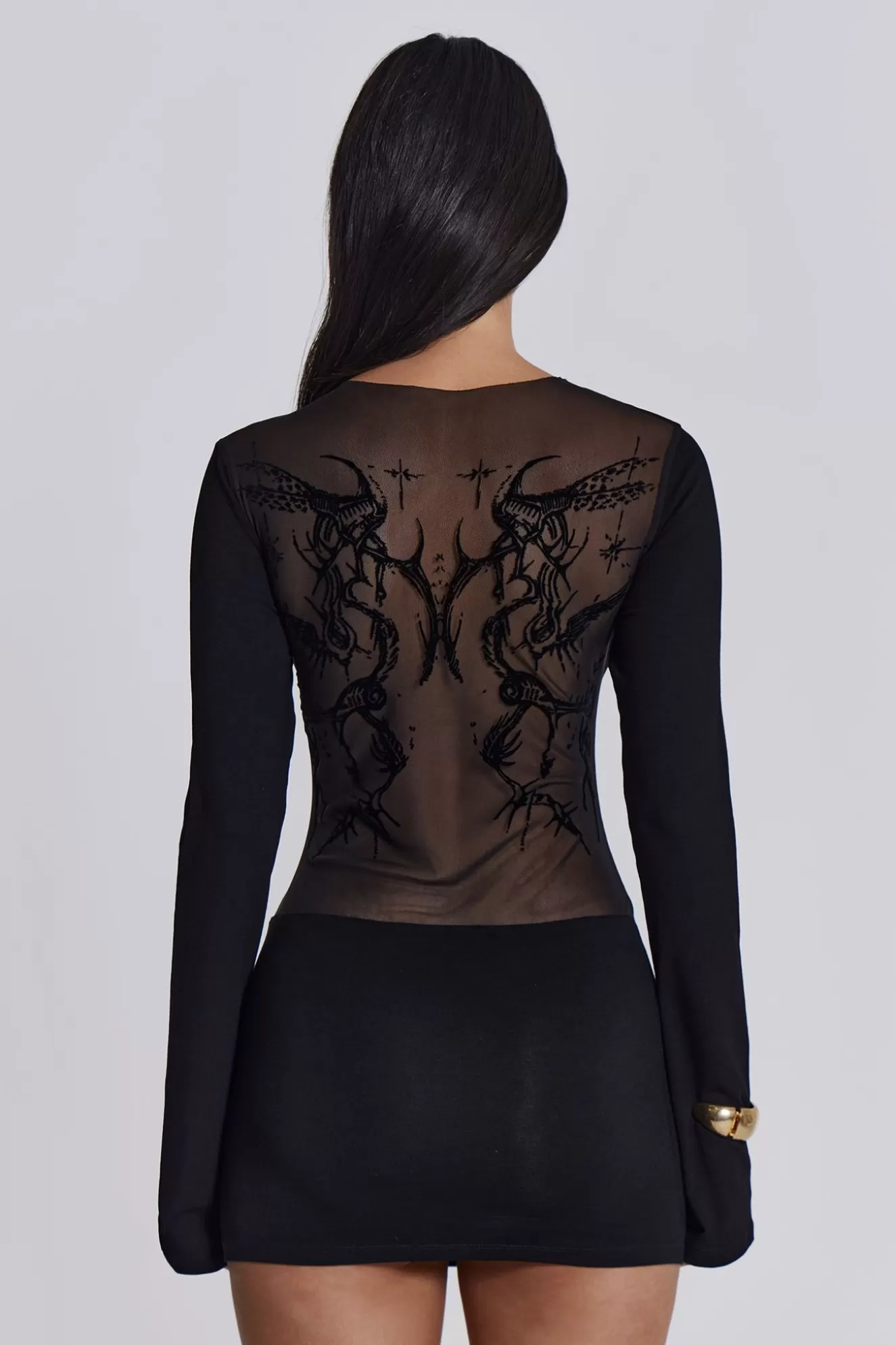 Hot Black Wings Mesh Dress Women Mini Dresses