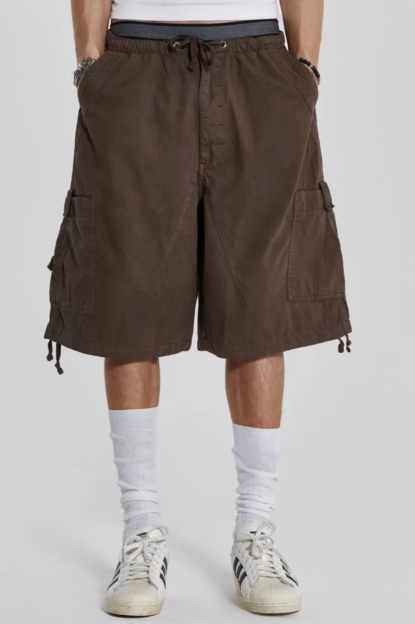 Shop Brown Parachute Cargo Shorts Men Parachute Pants