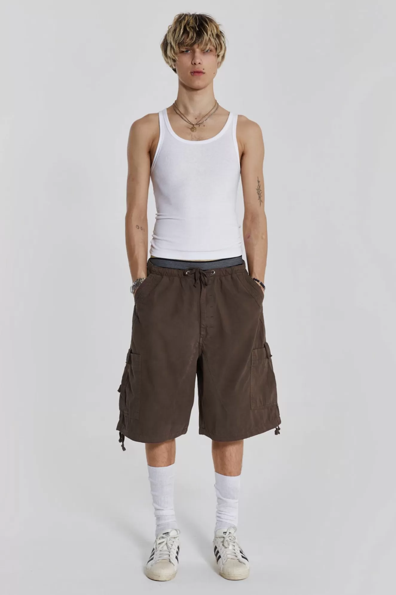 Shop Brown Parachute Cargo Shorts Men Parachute Pants