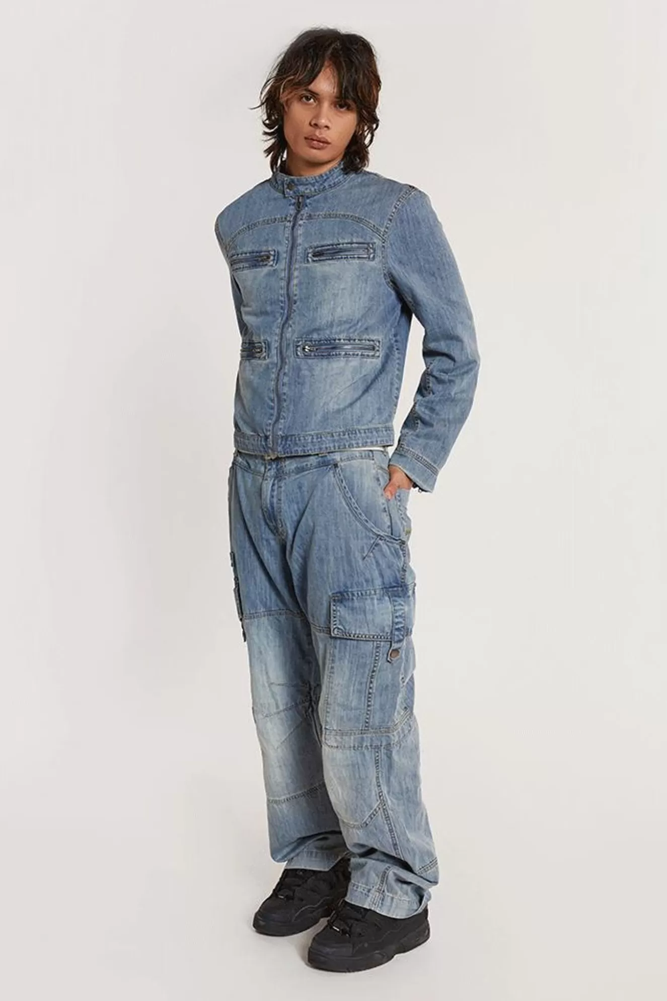 Best Chambray Denim Moto Jacket Men Outerwear