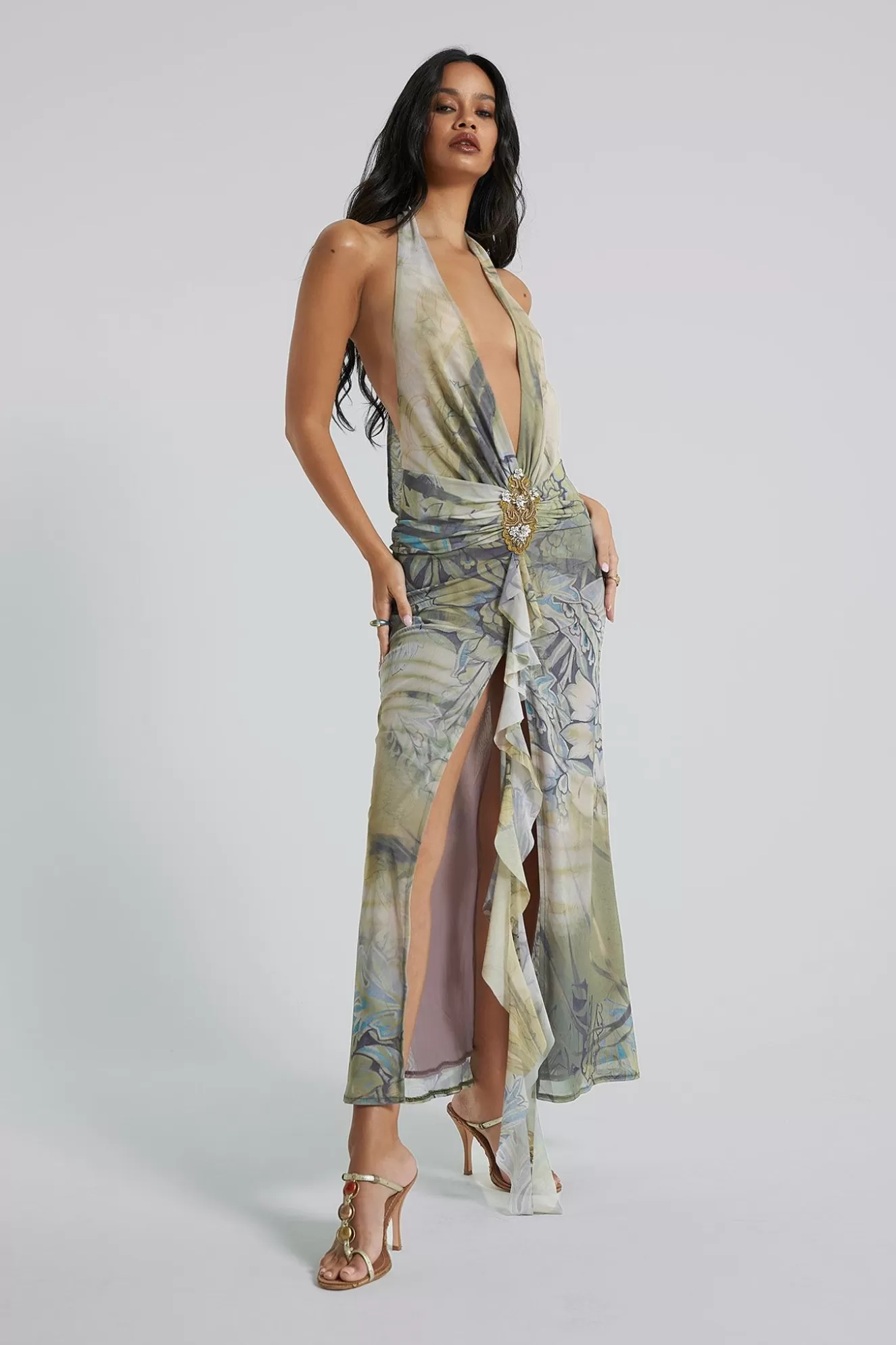 Cheap Cindy Plunge Maxi Dress In Green Women Maxi Dresses