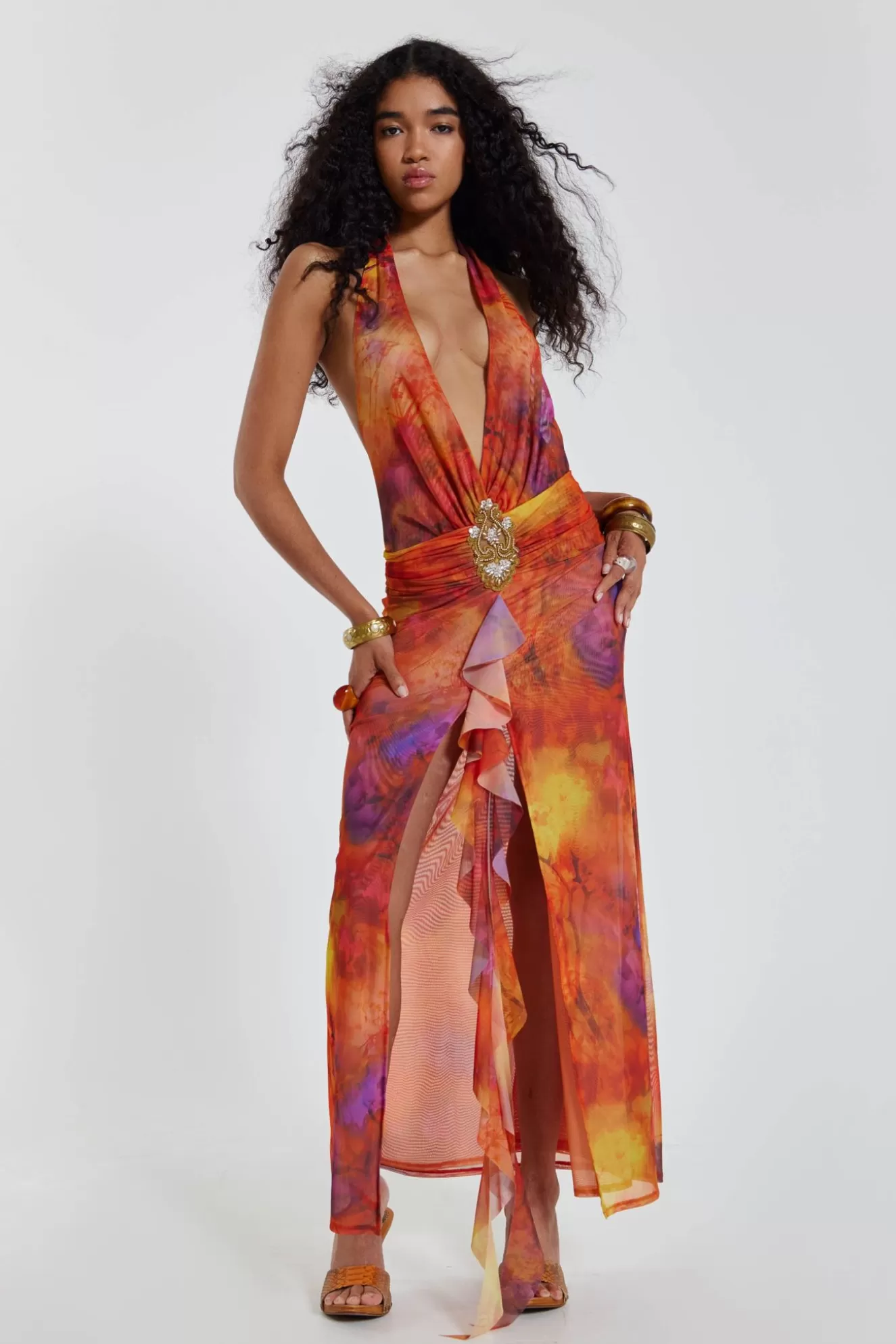 Shop Cindy Plunge Maxi Dress In Orange Women Maxi Dresses