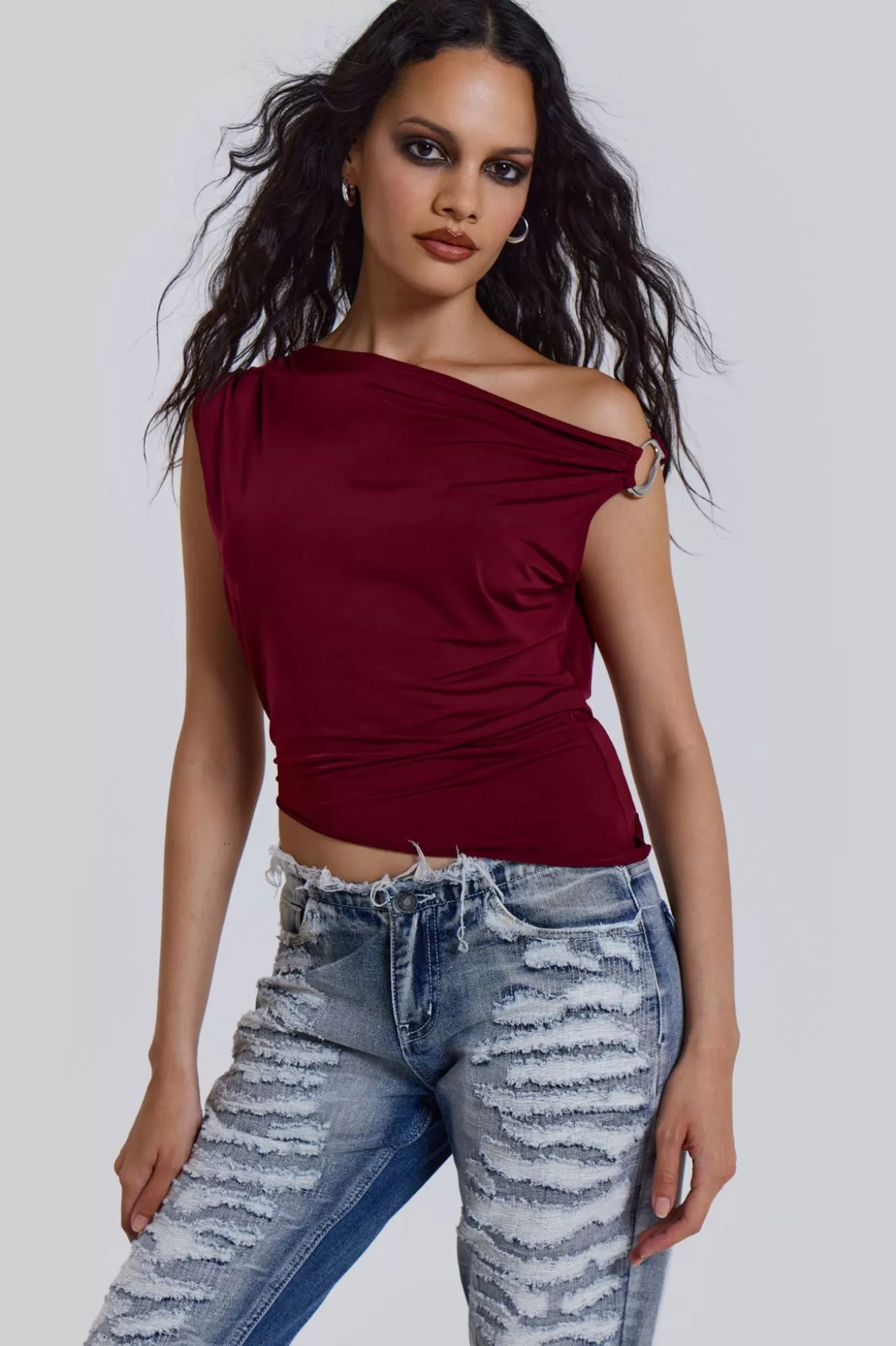 Store Dare To Drape Top In Red Wine Women Crop Tops