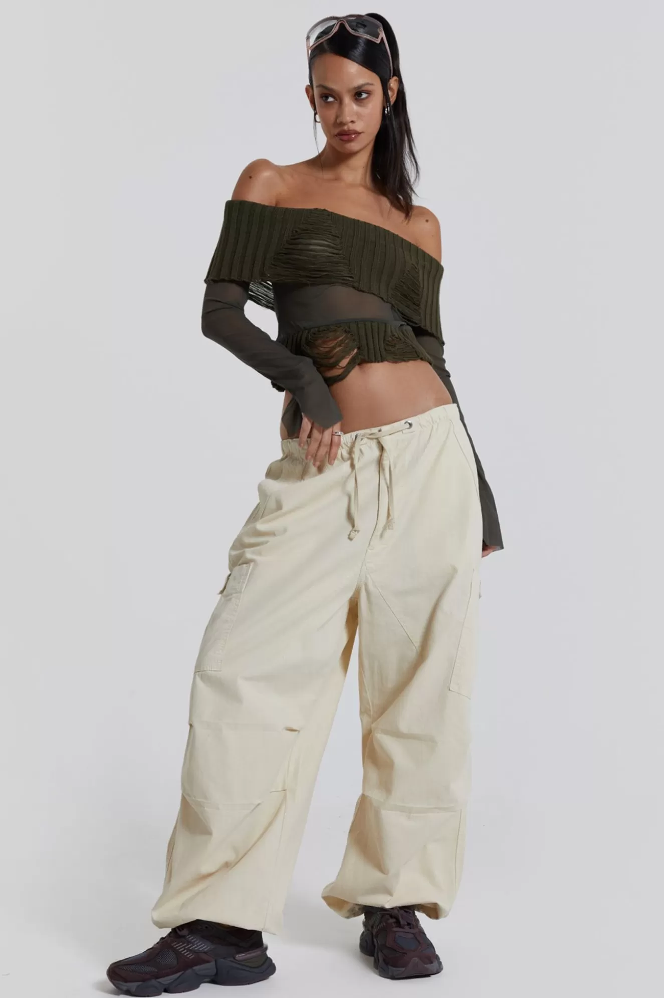 Best Ecru Parachute Cargo Pants Women Trousers & Pants