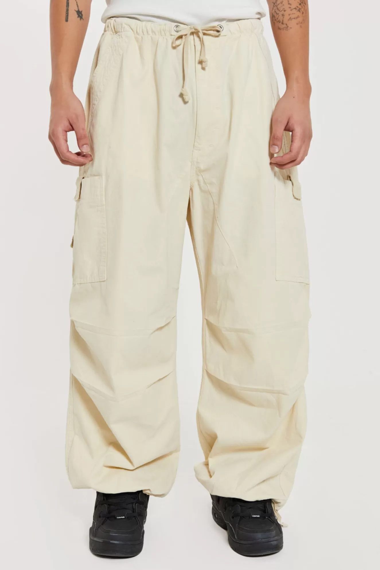 Clearance Ecru Parachute Cargo Pants Men Parachute Pants