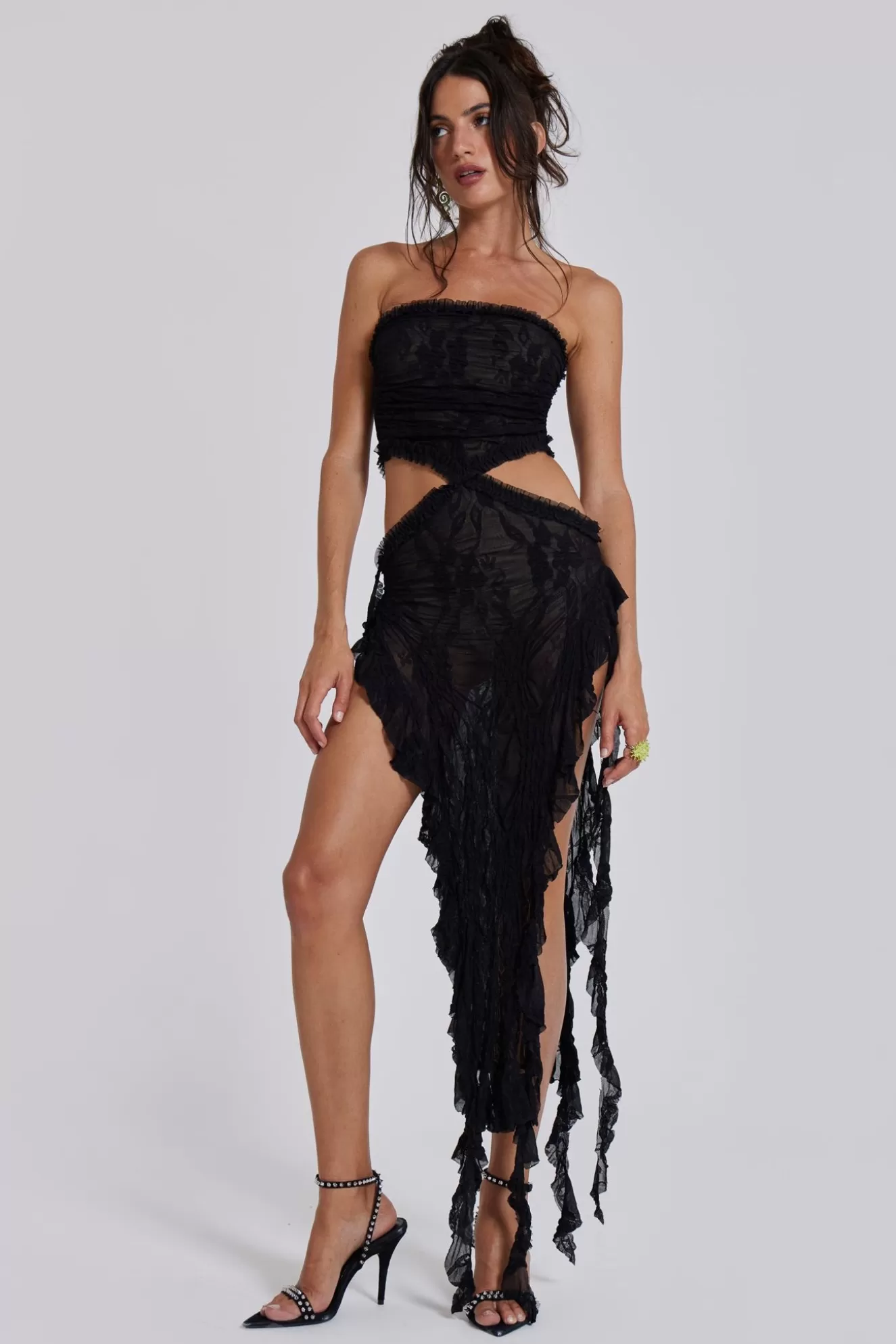 Best Gaia Scrunch Lace Midi Dress In Black Women Midi Dresses