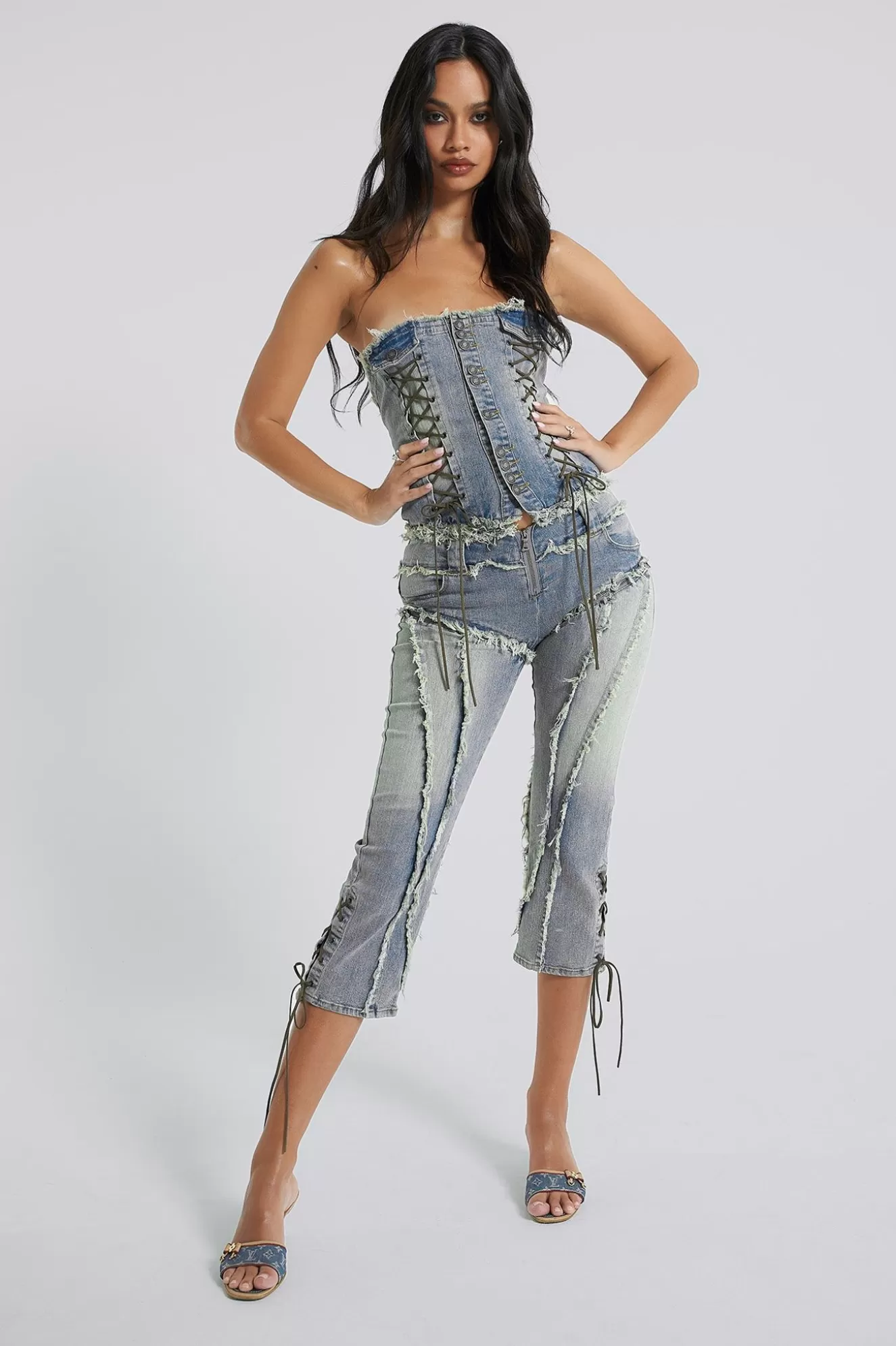 Shop Get Riding 5 In 1 Detachable Denim Jumpsuit Women Corsets