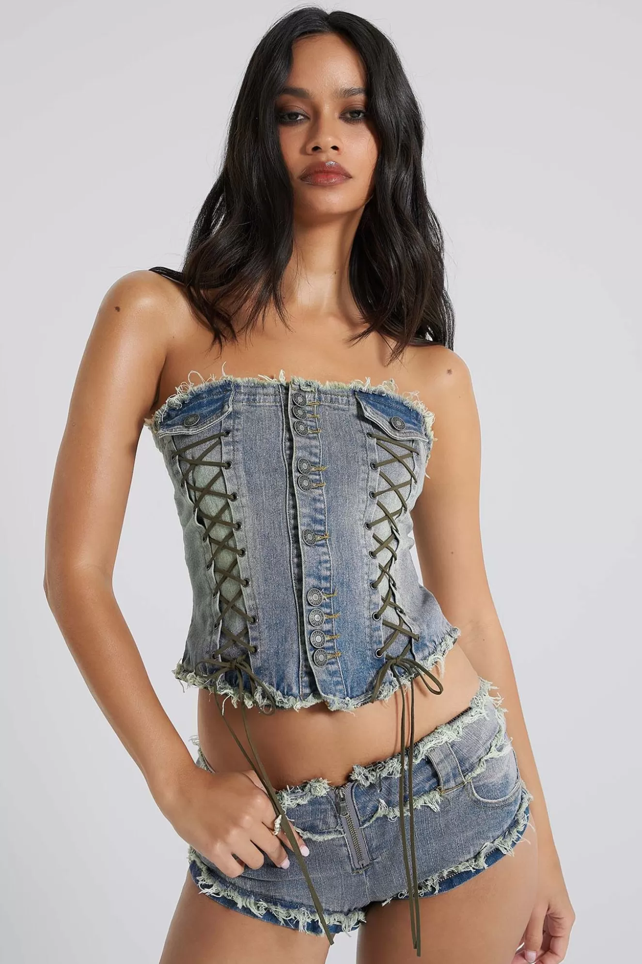 Shop Get Riding 5 In 1 Detachable Denim Jumpsuit Women Corsets