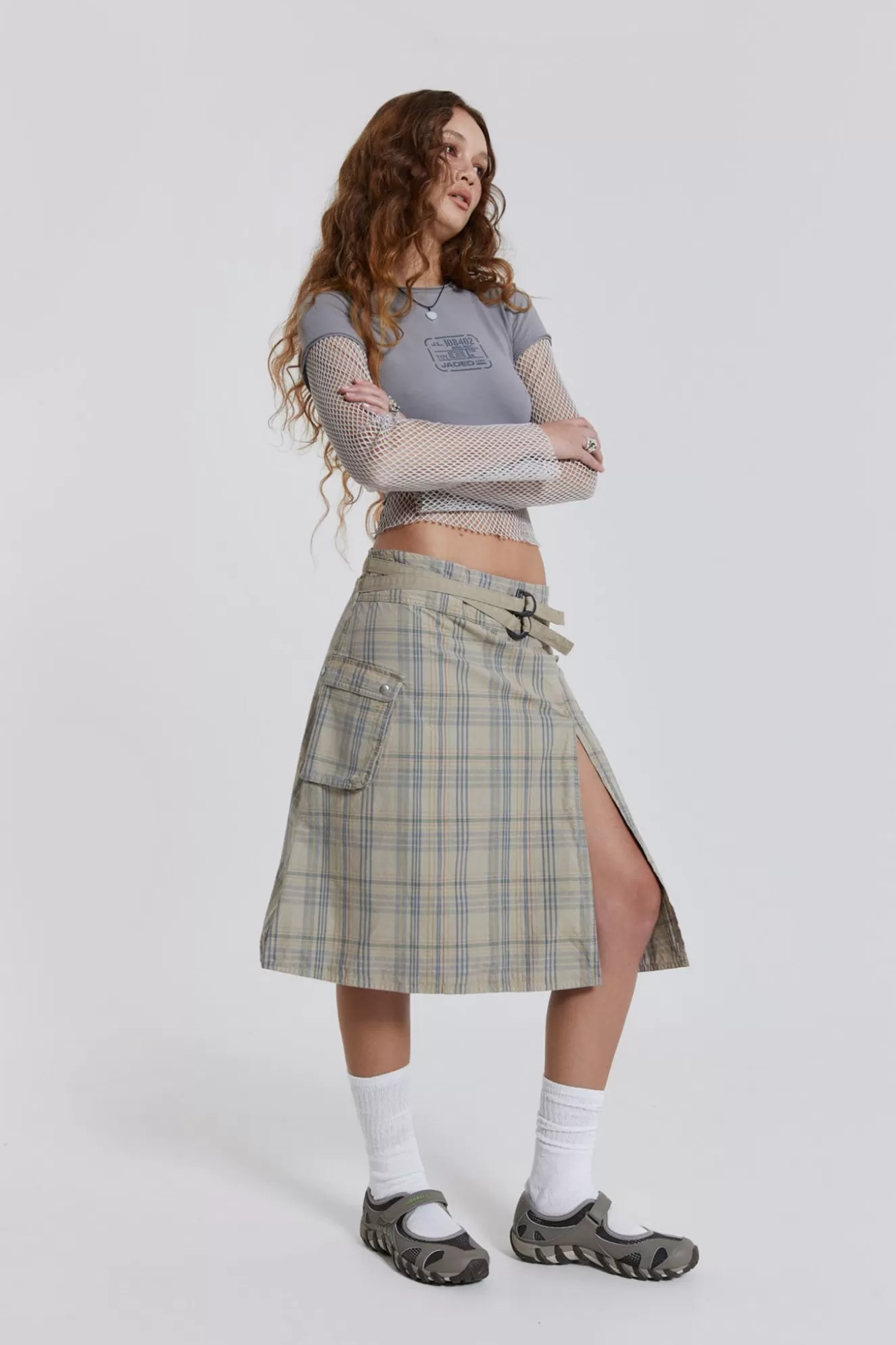 Discount Giselle Check Cargo Midi Skirt Women Midi Skirts