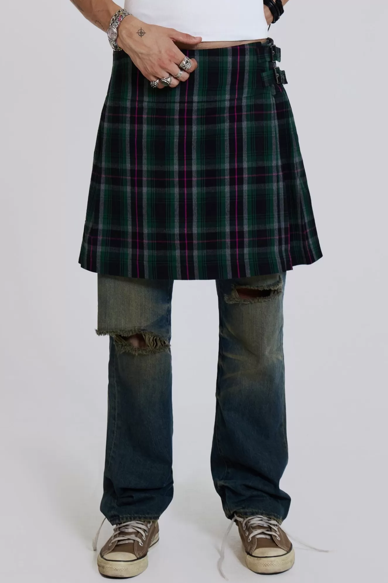 New Green Check Mini Fraser Kilt Men Jeans