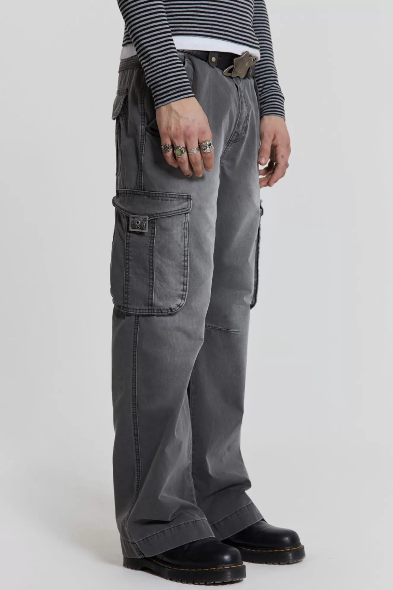 Best Grey Slub Denim Cargos Men Cargo Pants