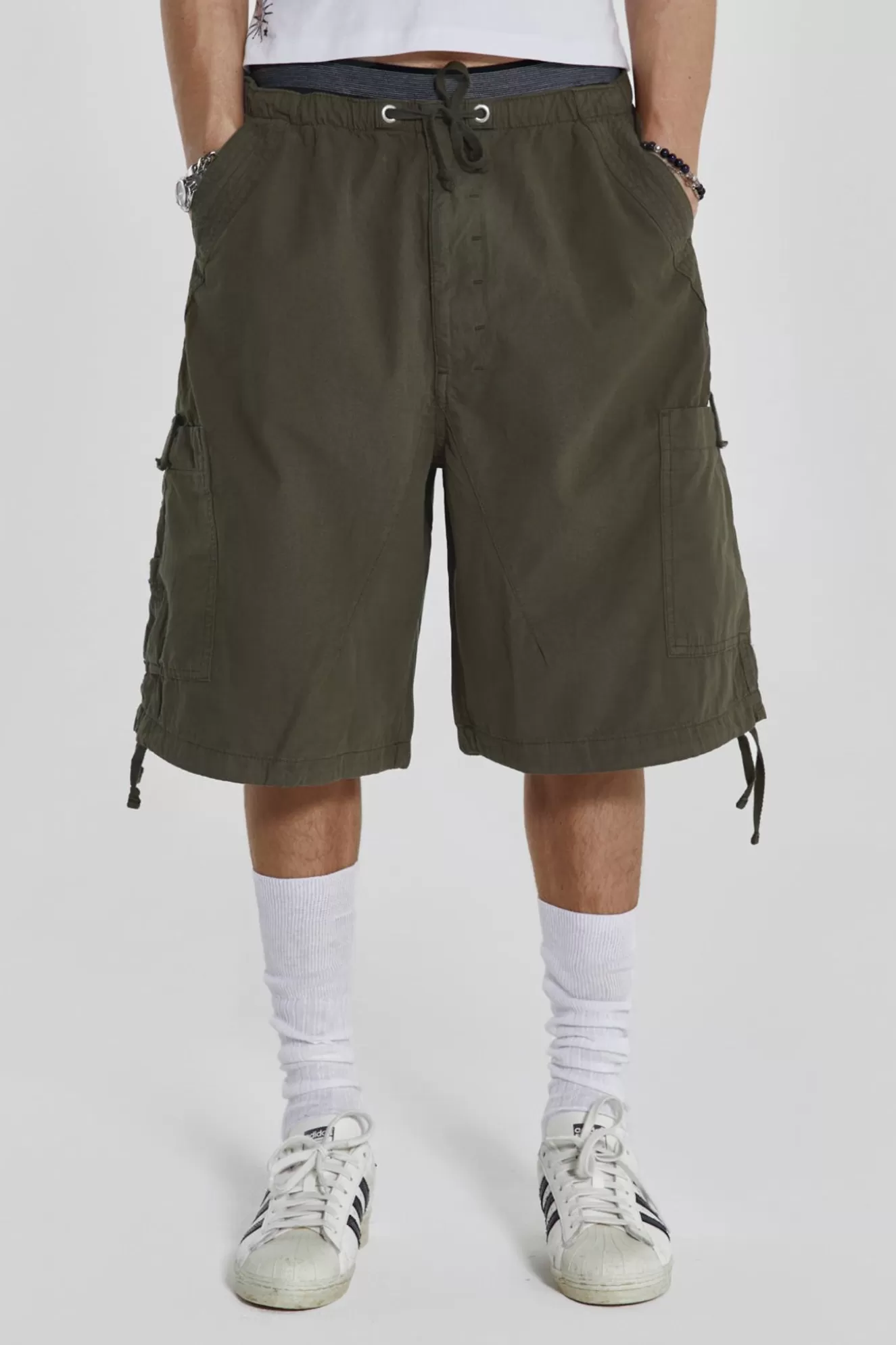 Sale Khaki Parachute Cargo Shorts Men Parachute Pants