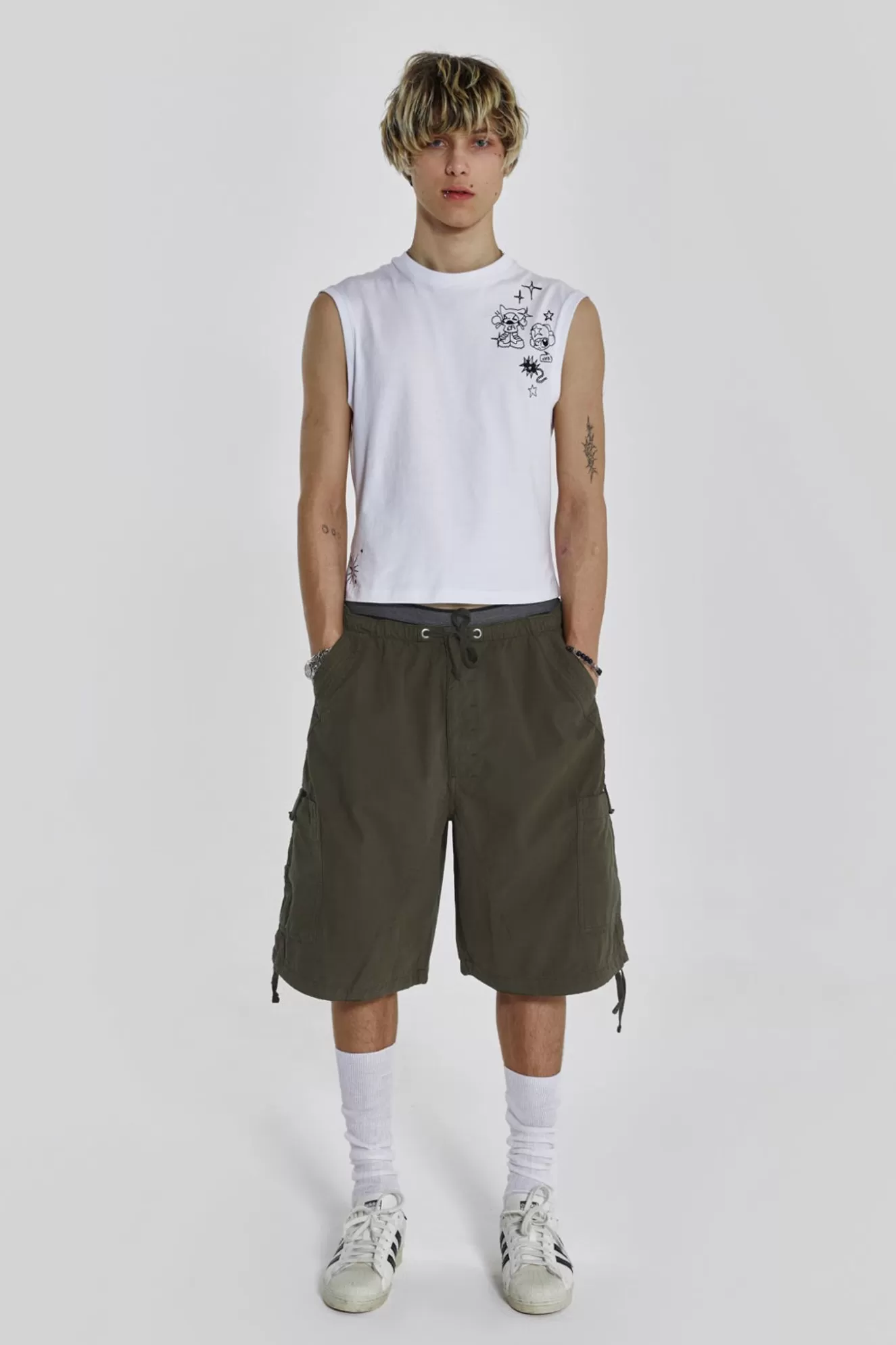 Sale Khaki Parachute Cargo Shorts Men Parachute Pants