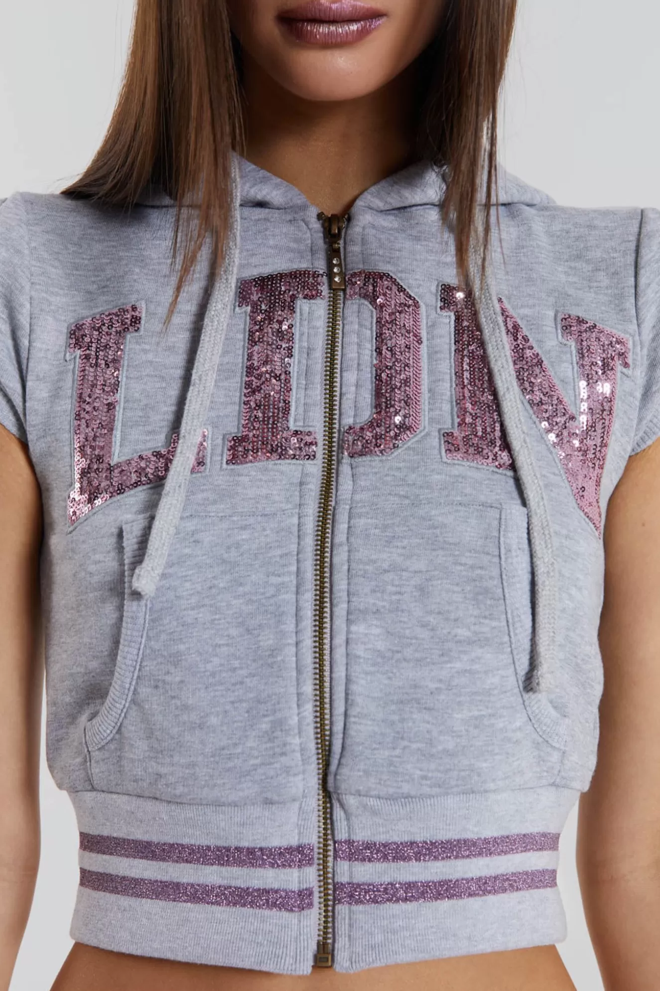 Discount Landmark Sequin Zip Up Women Hoodies & Sweatshirts