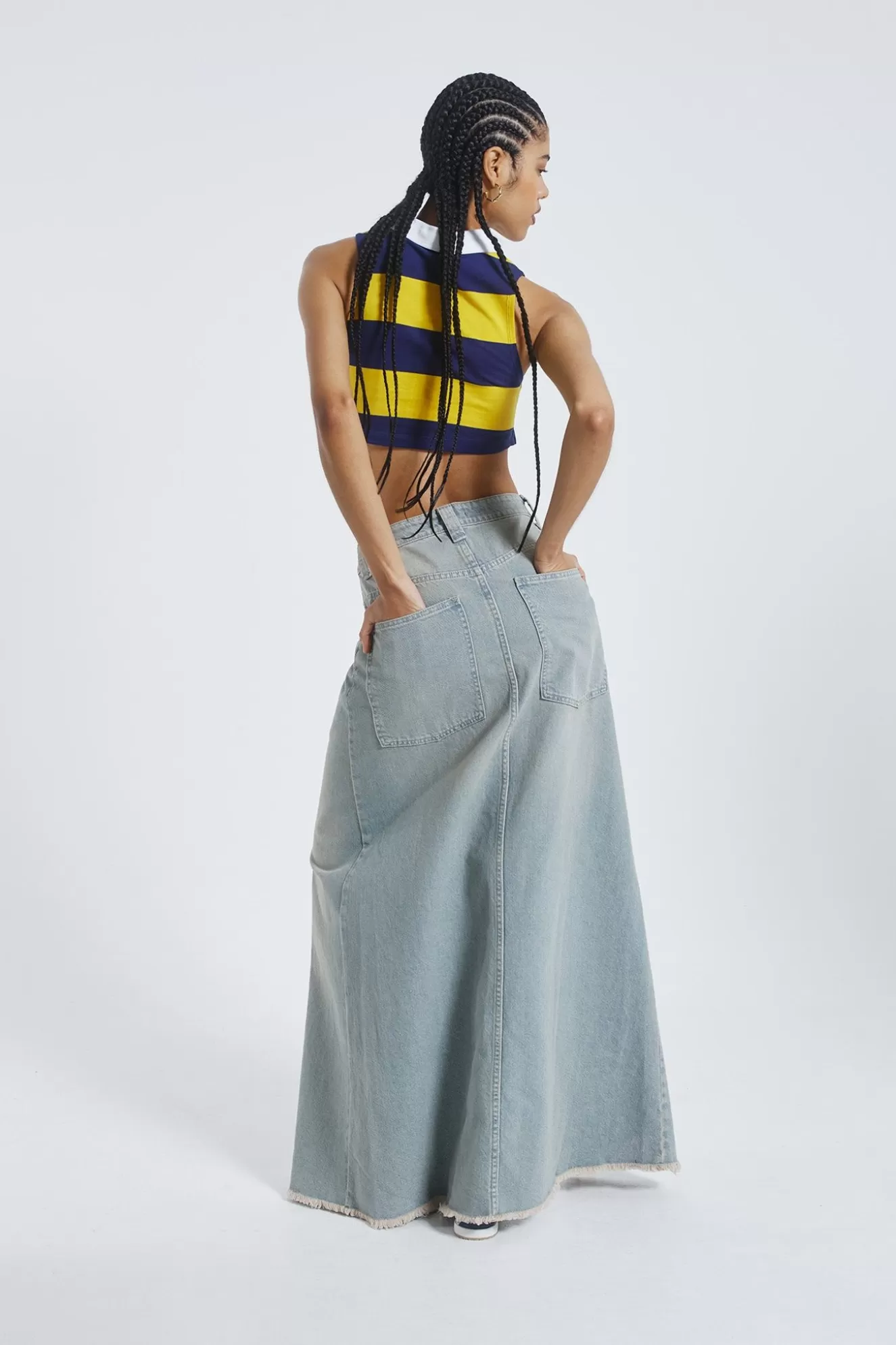 Shop Light Wash Denim Colossus Maxi Skirt Women Denim Skirts