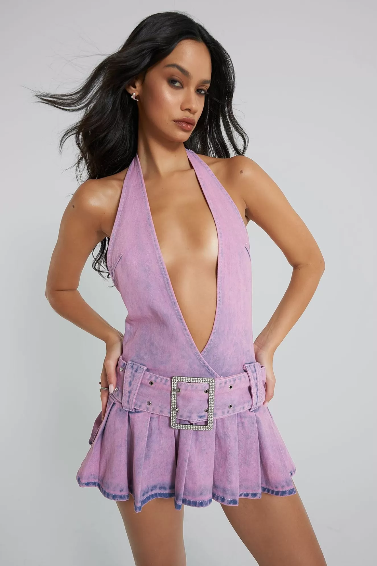 Online Malibu Plunge Denim Mini Dress Women Mini Dresses