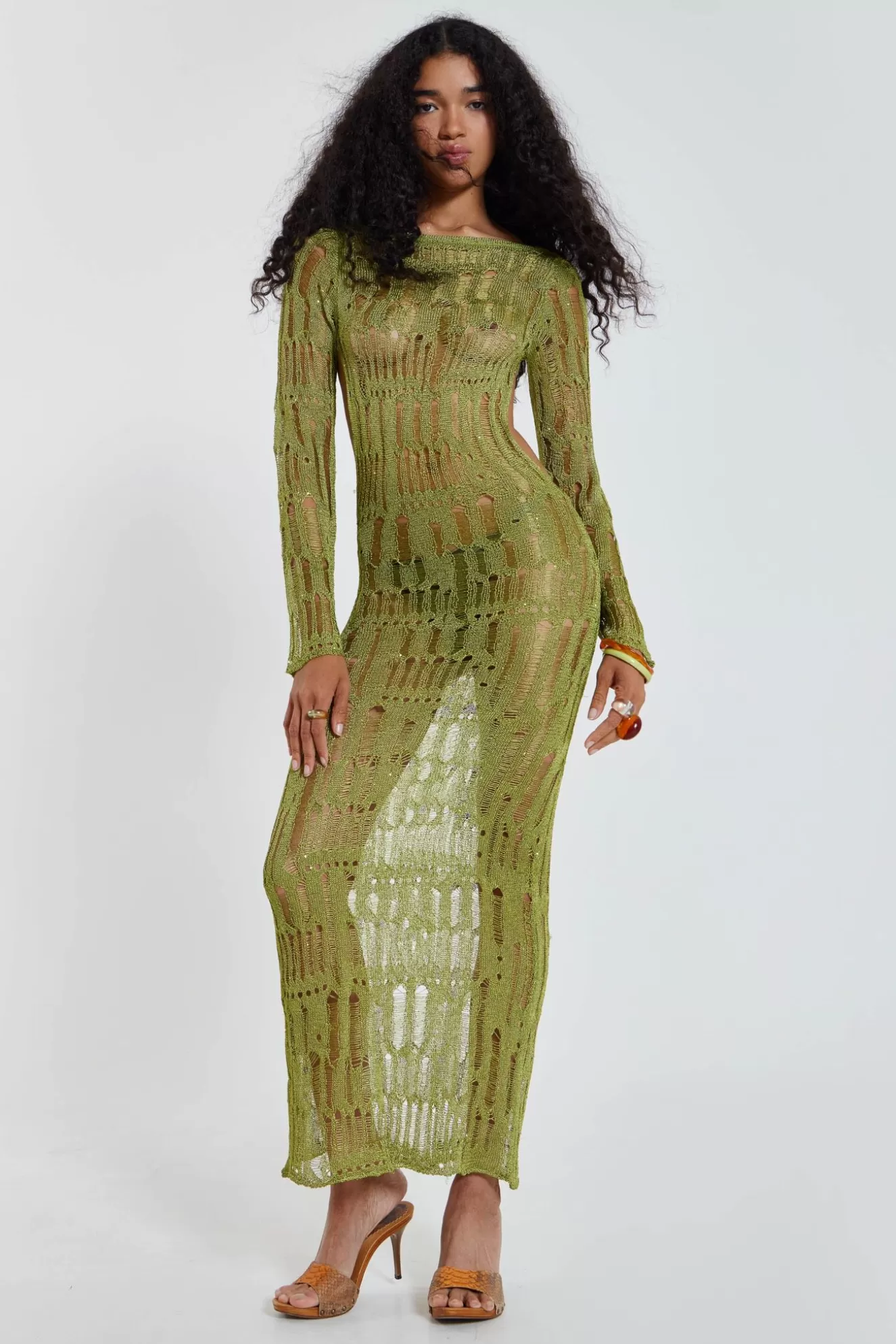 Flash Sale Moss Green Metallic Umbra Maxi Dress Women Maxi Dresses