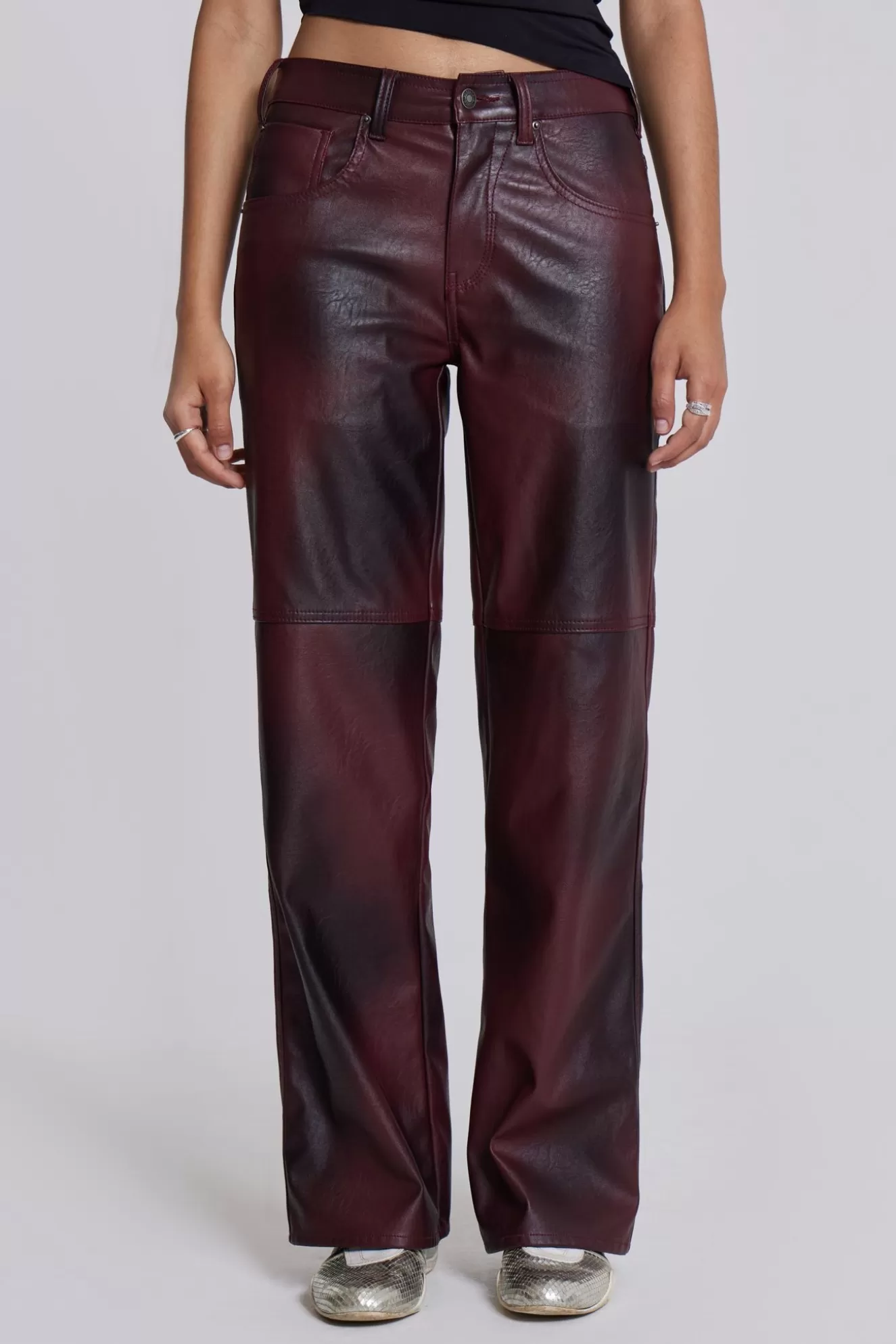 Outlet Oxblood Faux Leather Pants Women Co-Ords