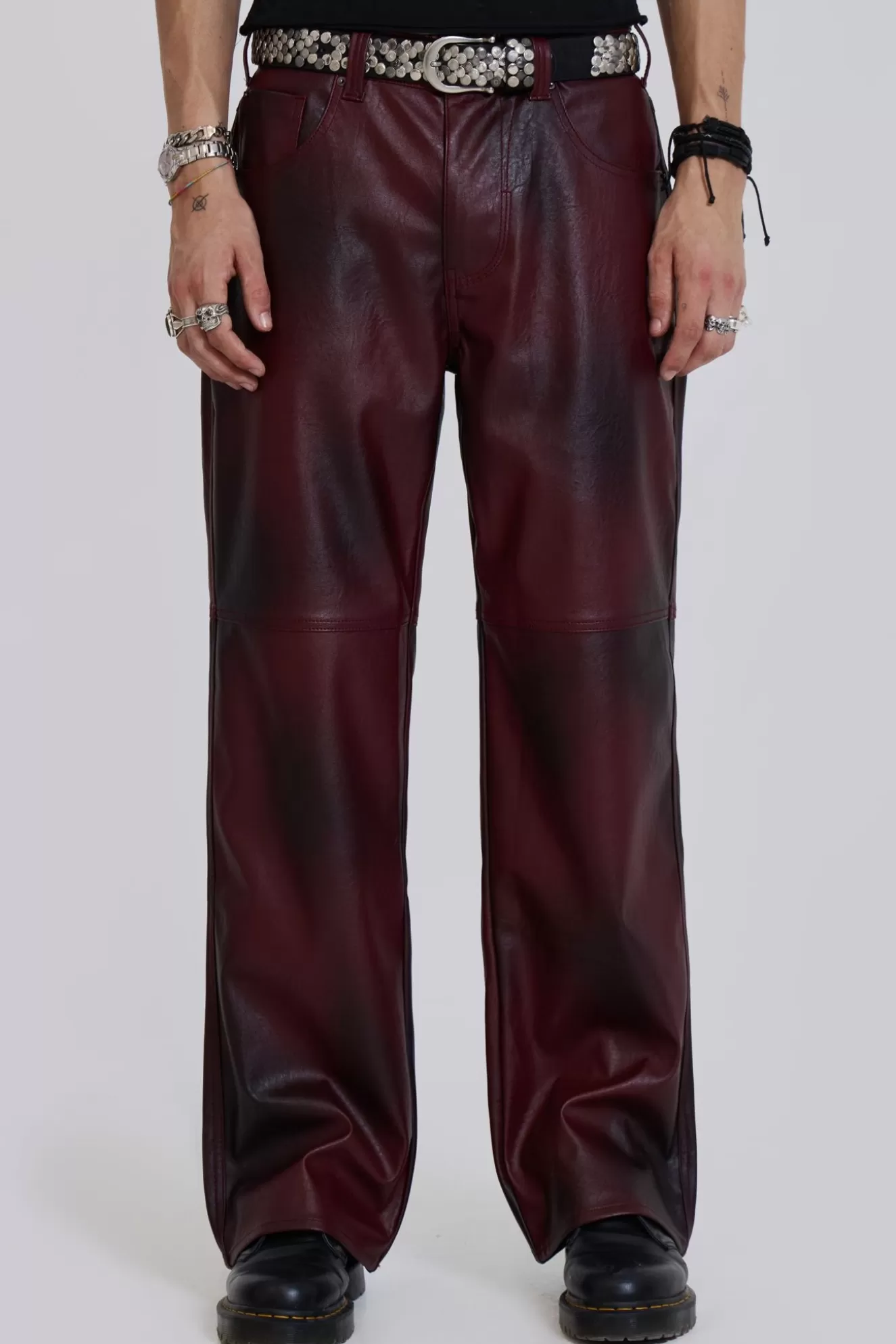 Outlet Oxblood Faux Leather Pants Men Trousers & Pants