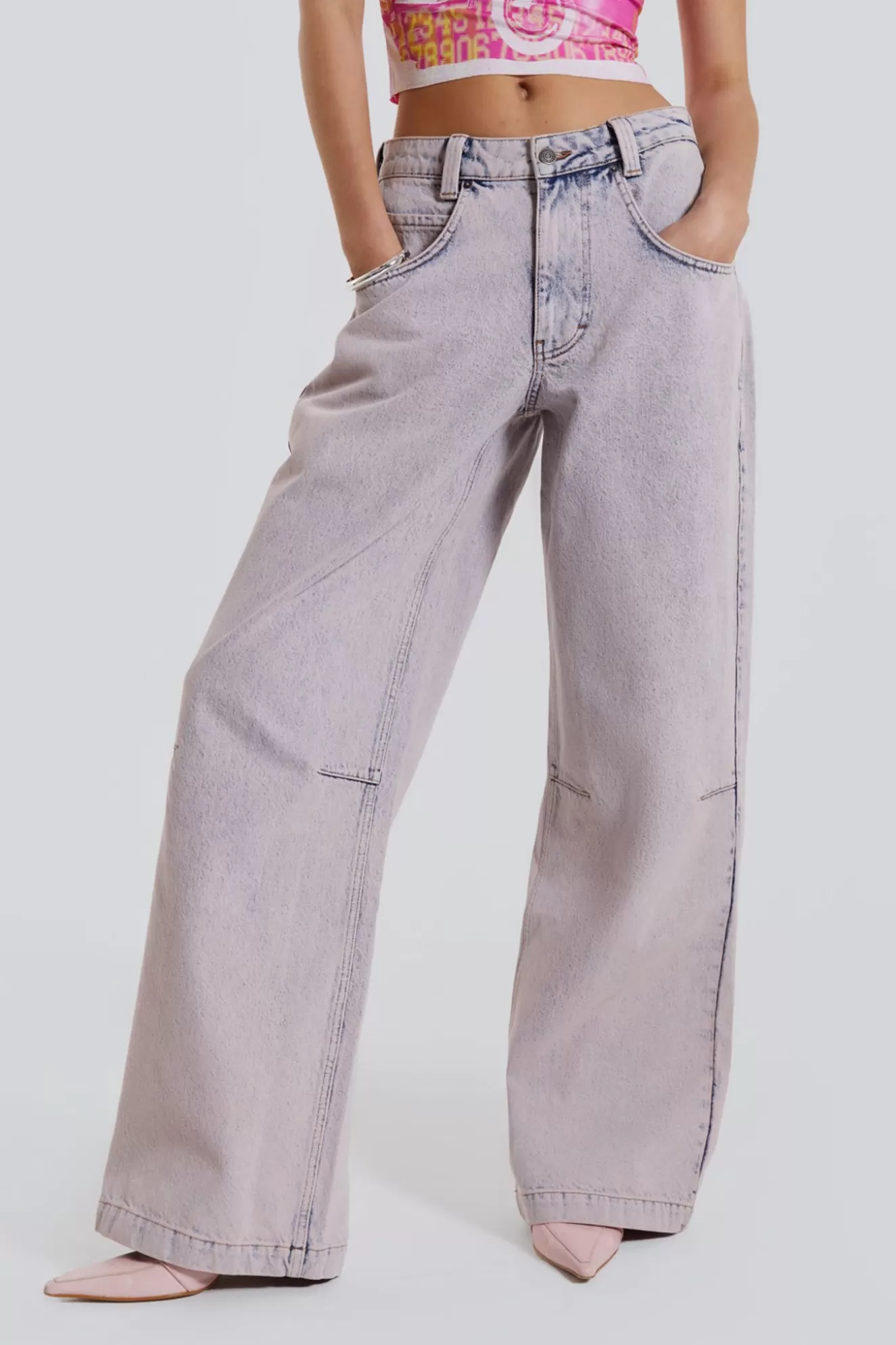 Flash Sale Pink Wash Acid Colossus Baggy Jeans Women Jeans