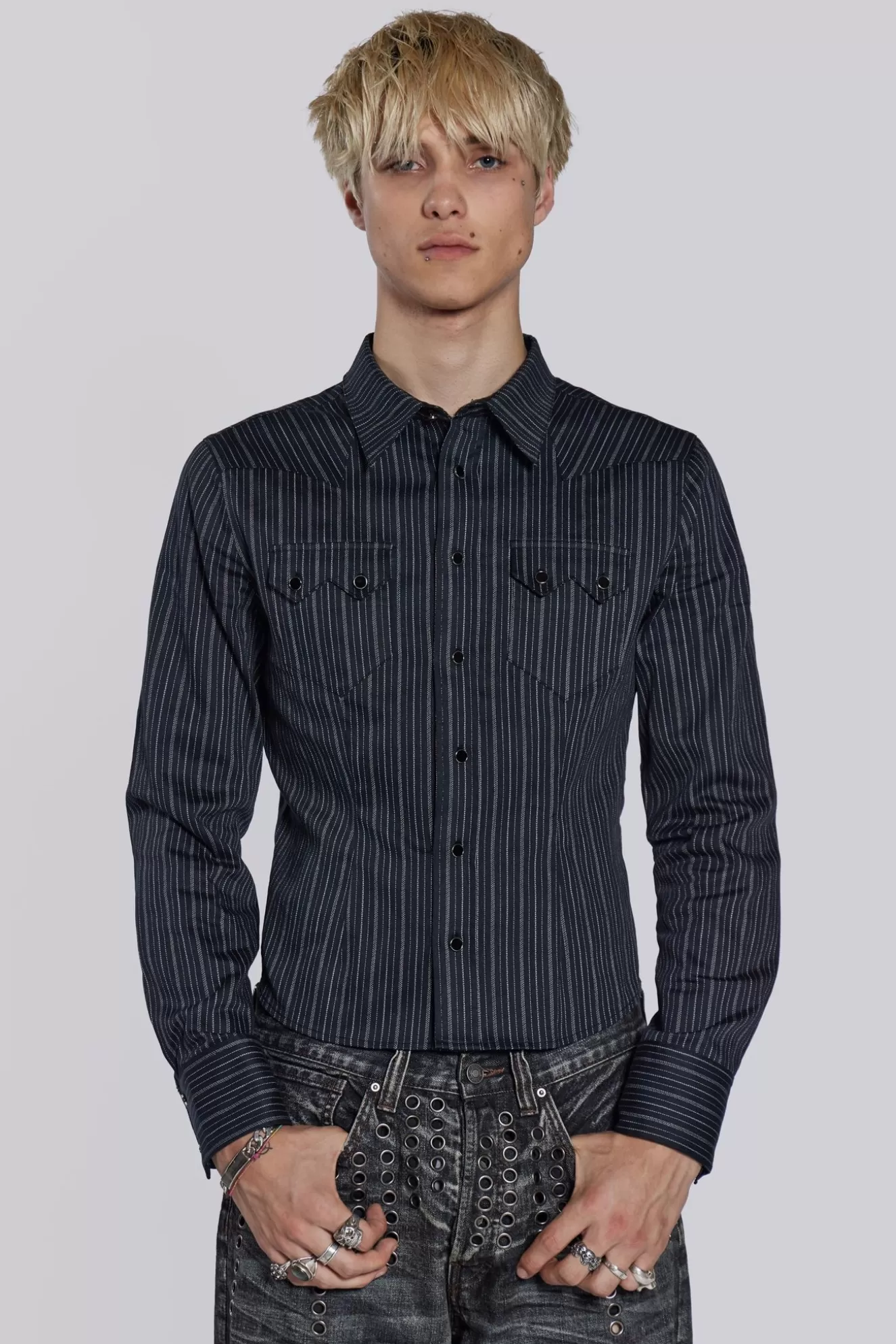 Hot Pinstripe Bronco Shirt Men Shirts