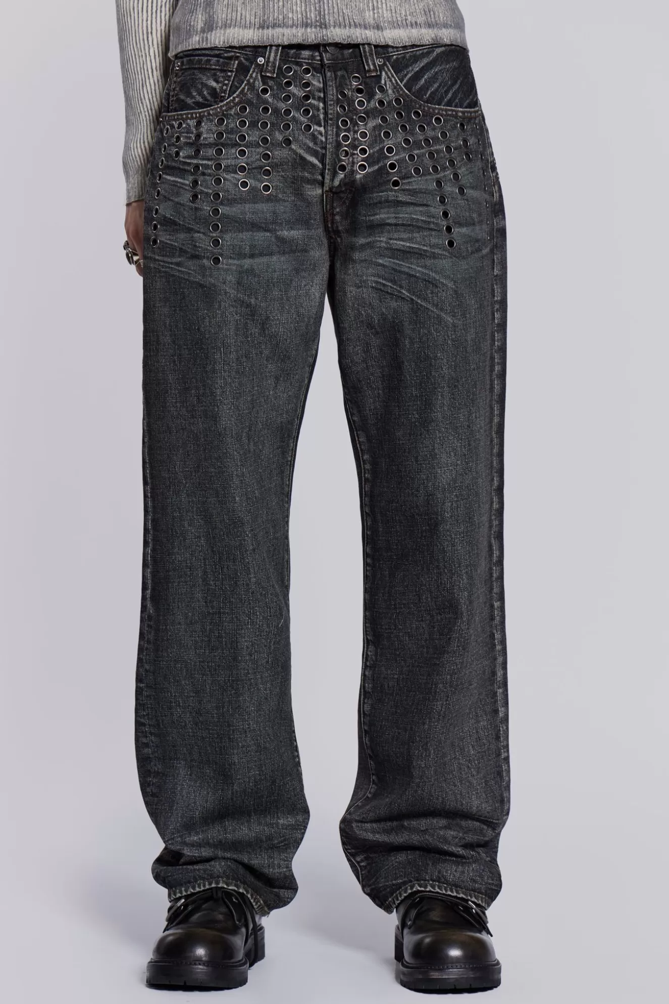 New Puncture Jeans Men Baggy Jeans