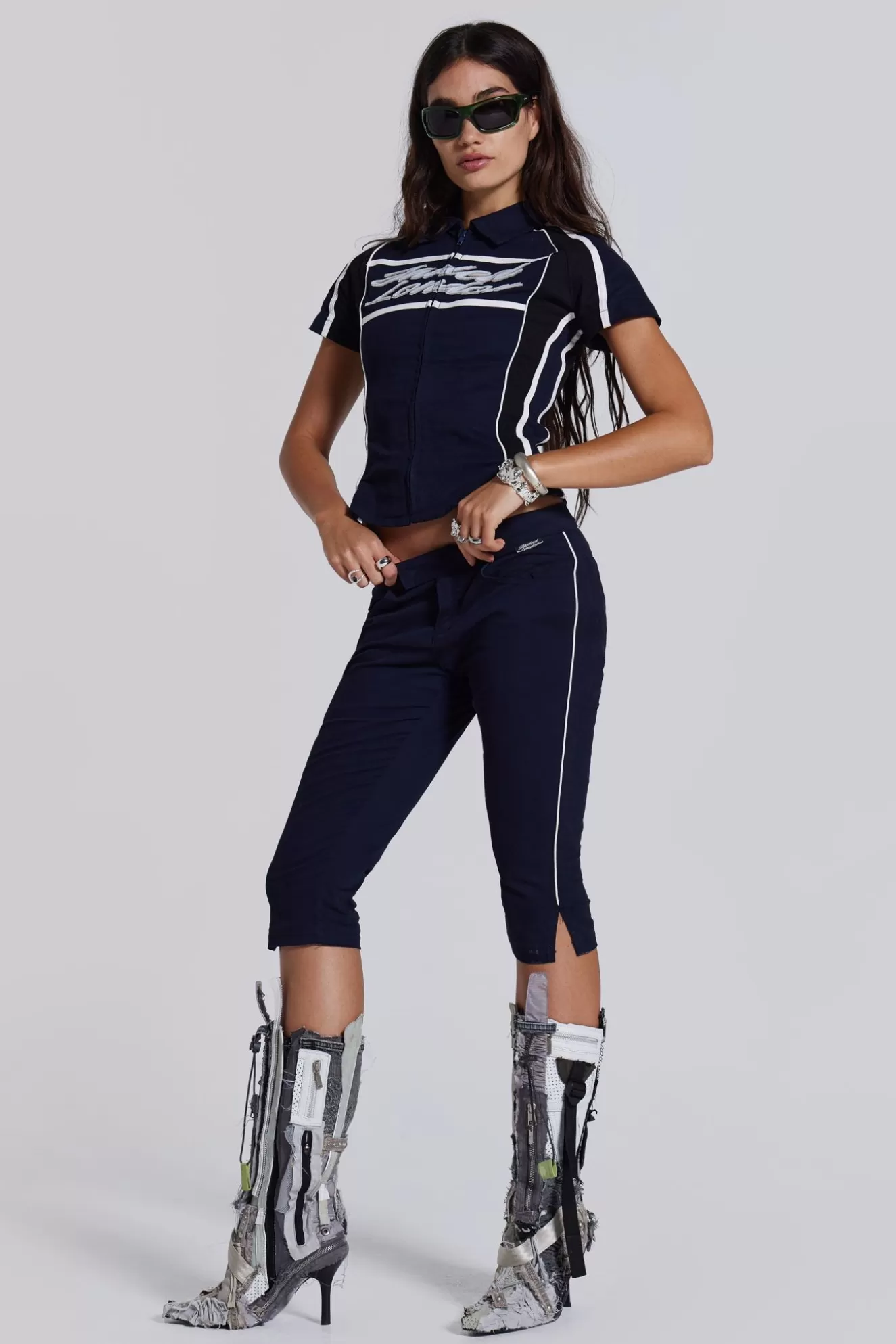 Fashion Racer Capri Trousers In Navy Women Co-Ords