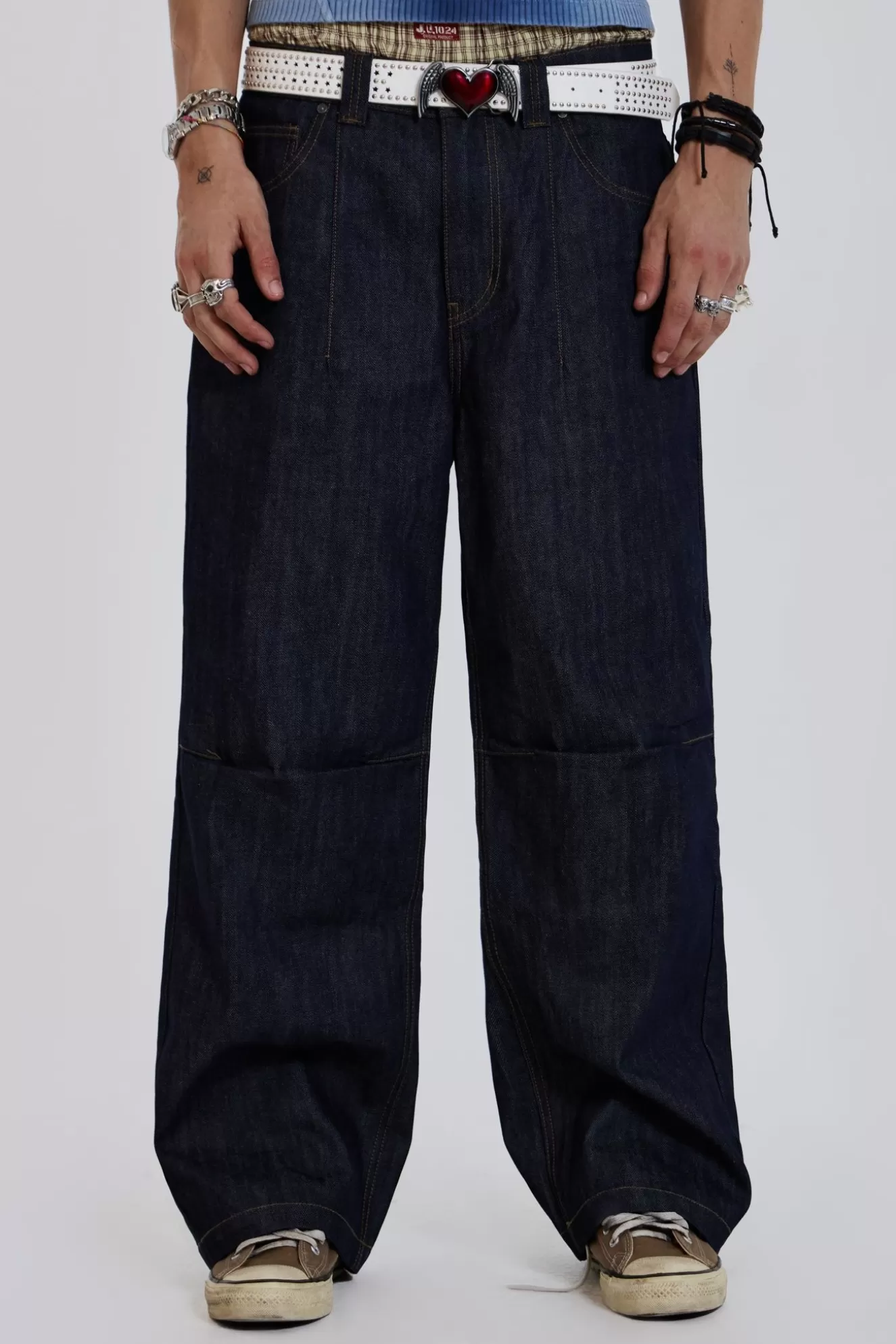 Online Raw Blue Denim Razor Jeans Men Baggy Jeans