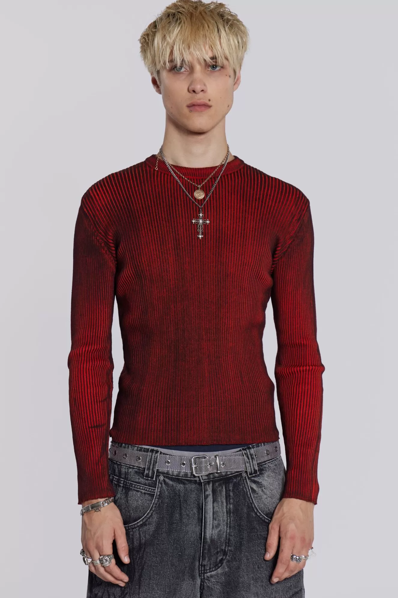 Online Red Scrape Knit Men Knitwear