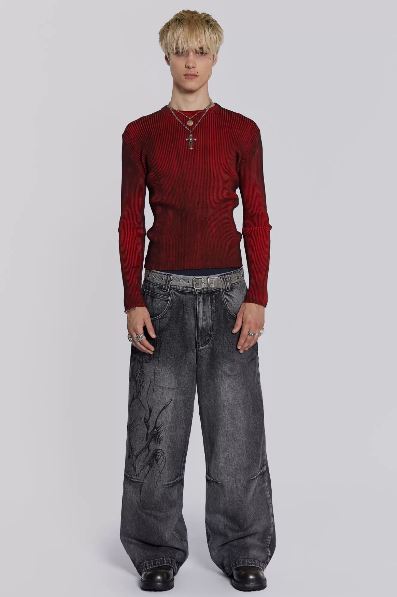 Online Red Scrape Knit Men Knitwear