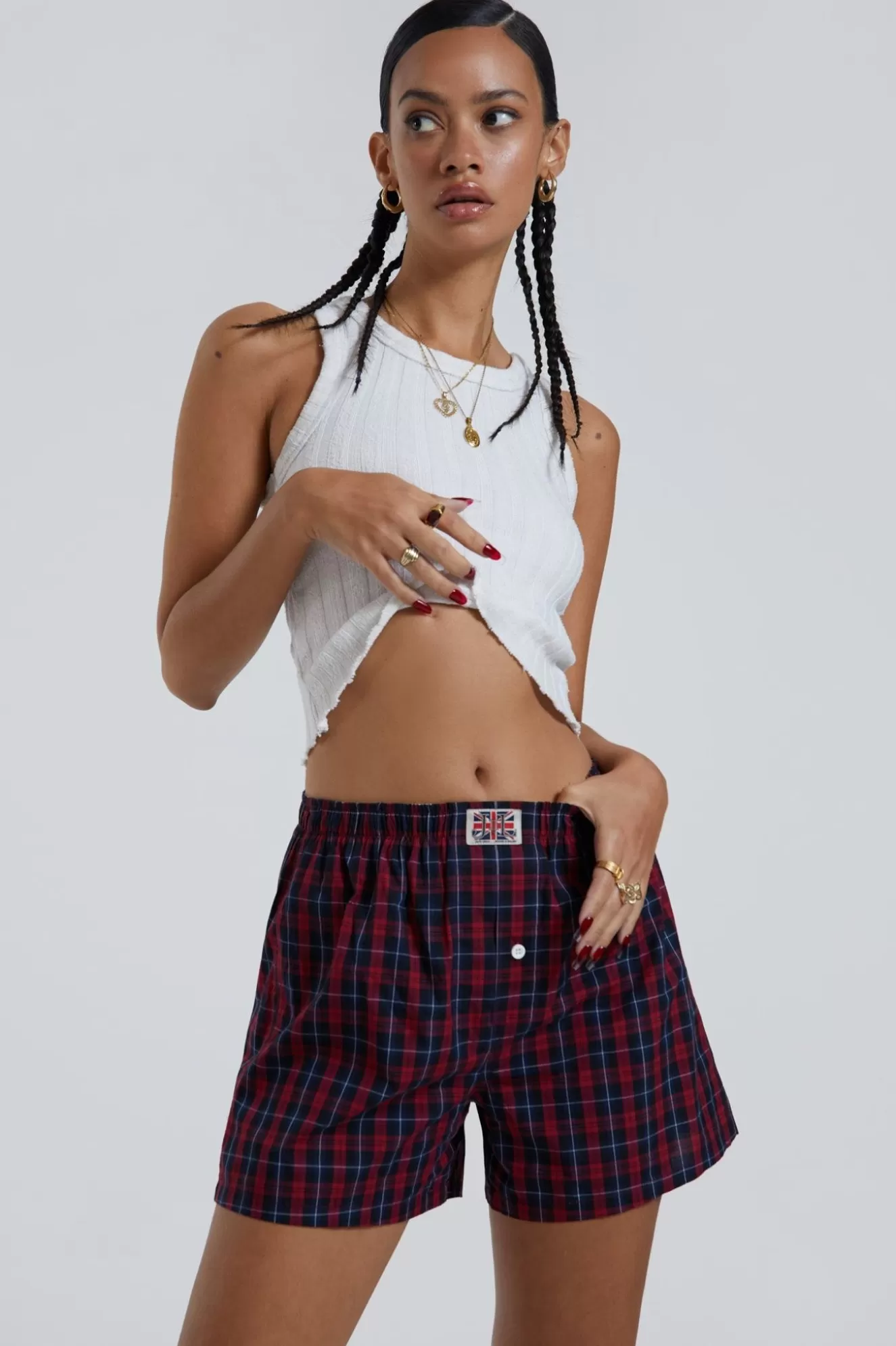 Hot Red Tartan Boxer Short Women Shorts & Jorts