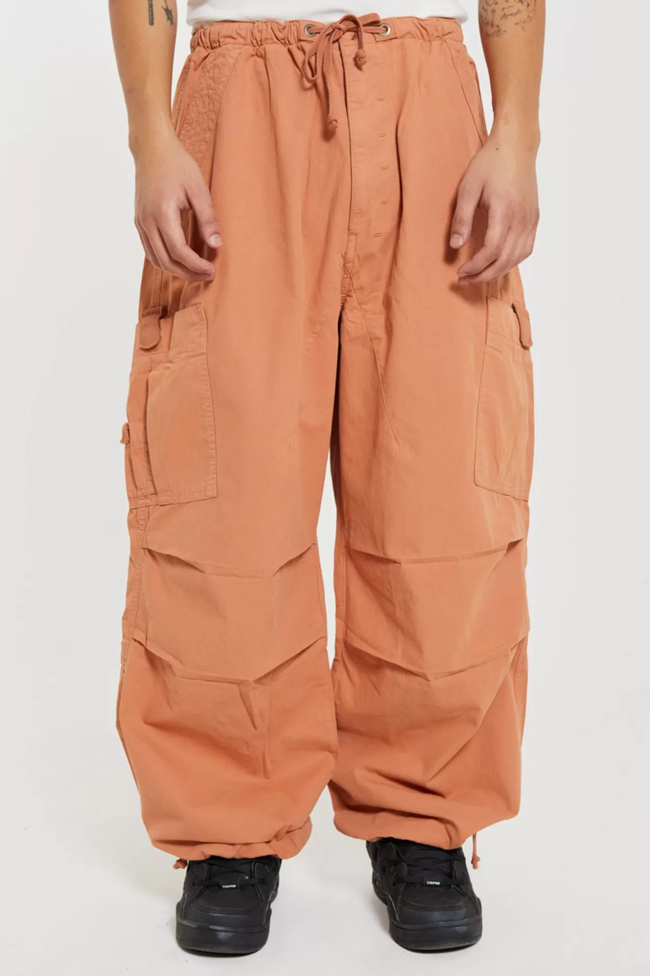 Best Sale Rust Orange Parachute Cargo Pants Men Parachute Pants