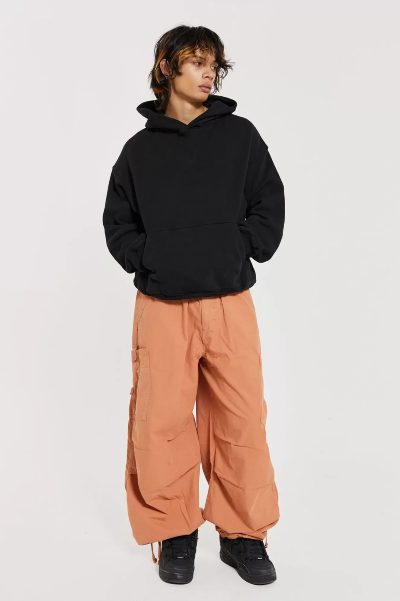 Best Sale Rust Orange Parachute Cargo Pants Men Parachute Pants