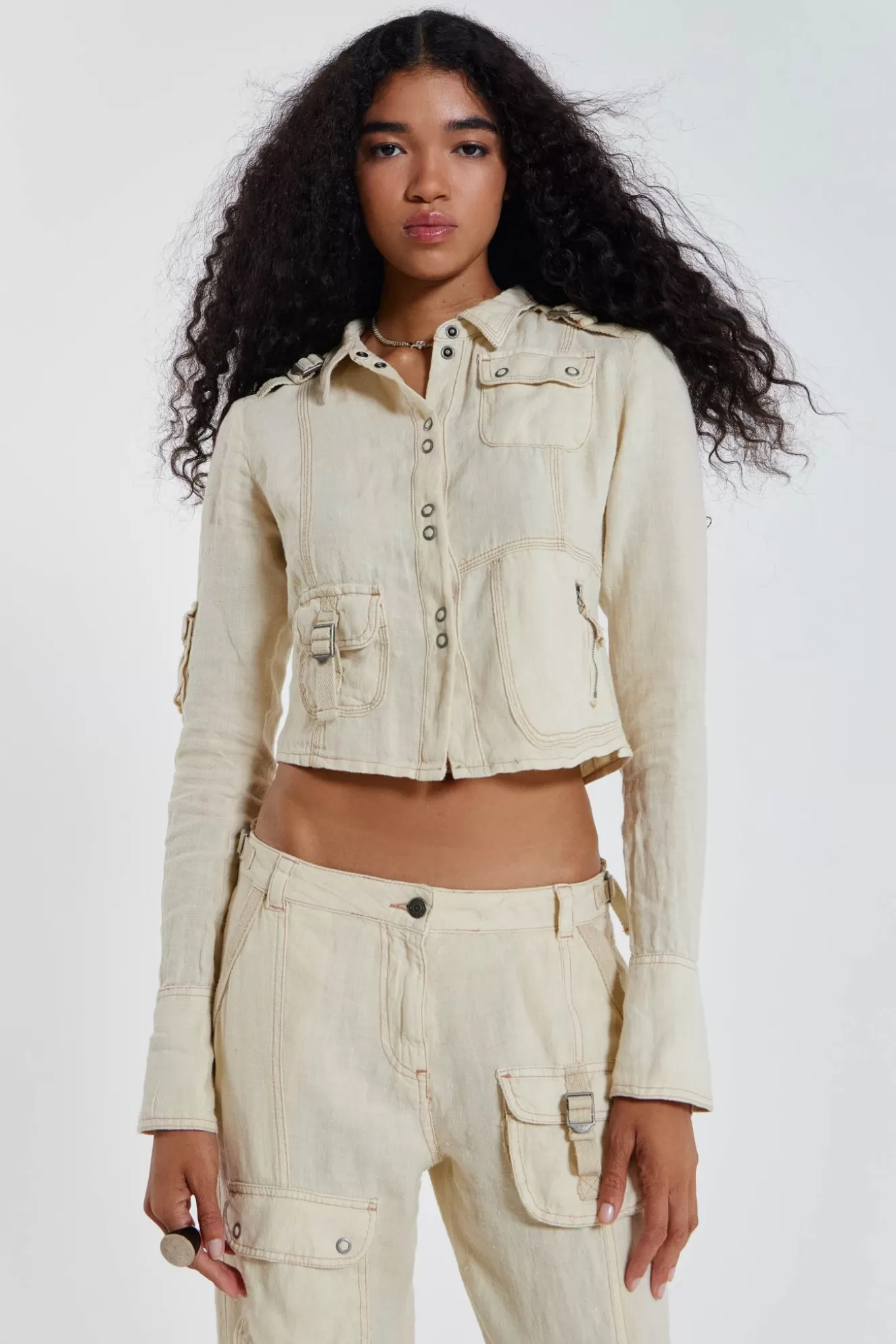 Discount Santal Linen Cargo Shirt Women Co-Ords