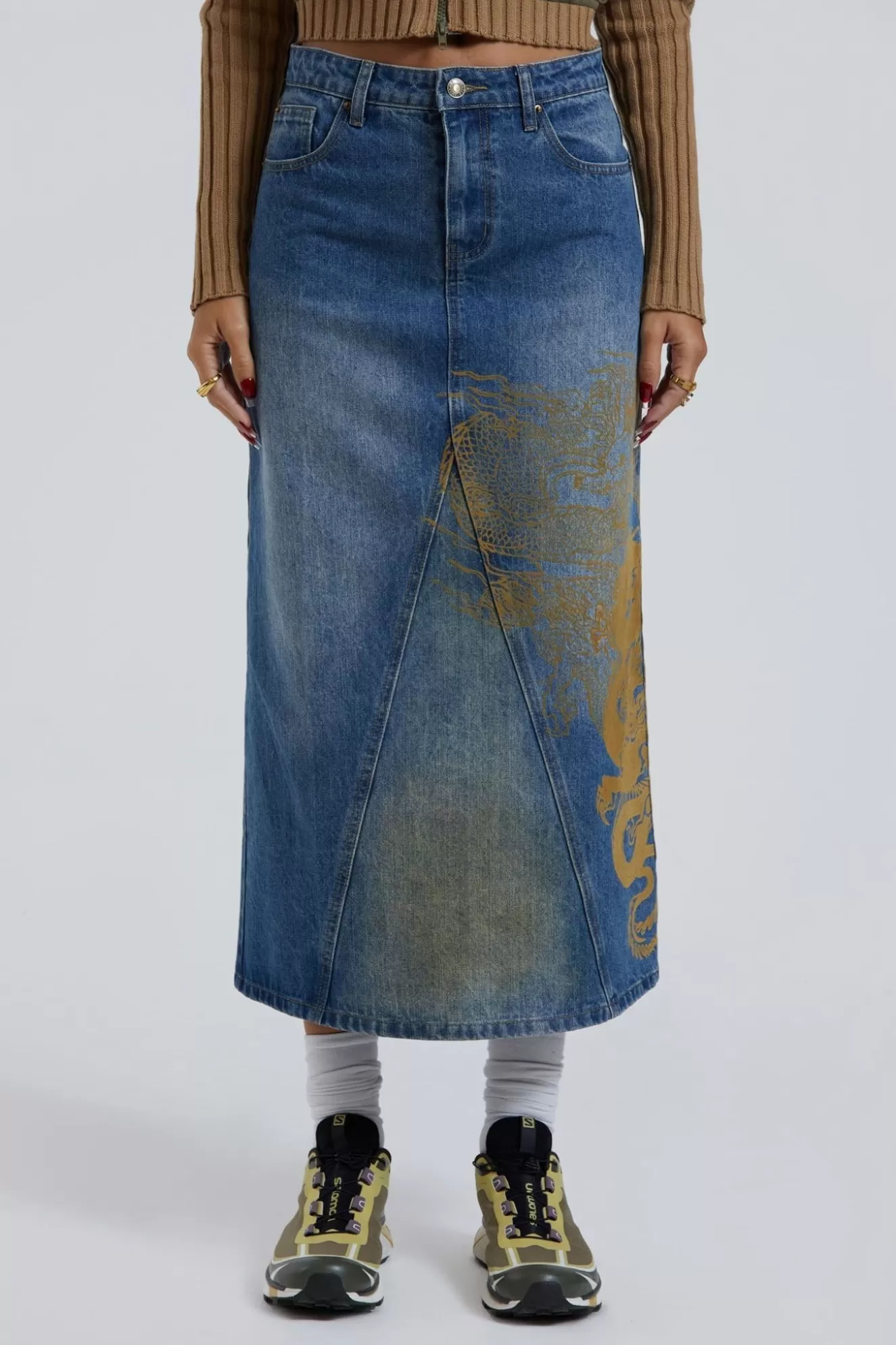 Cheap Serpent Denim Slit Maxi Skirt Women Denim Skirts