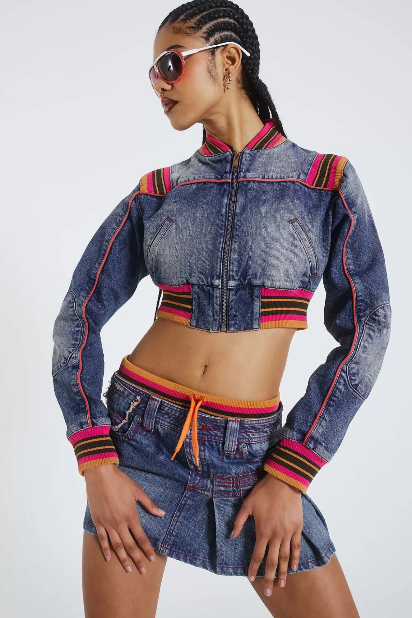 Cheap Sherbet Cropped Denim Jacket Women Outerwear