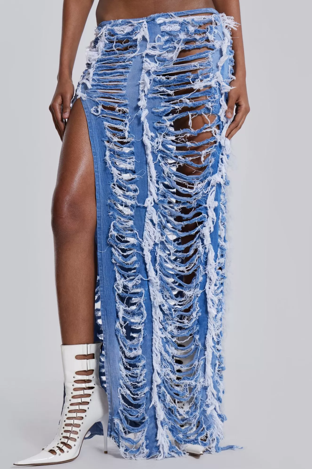 Sale Shredded Denim Maxi Skirt Women Co-Ords