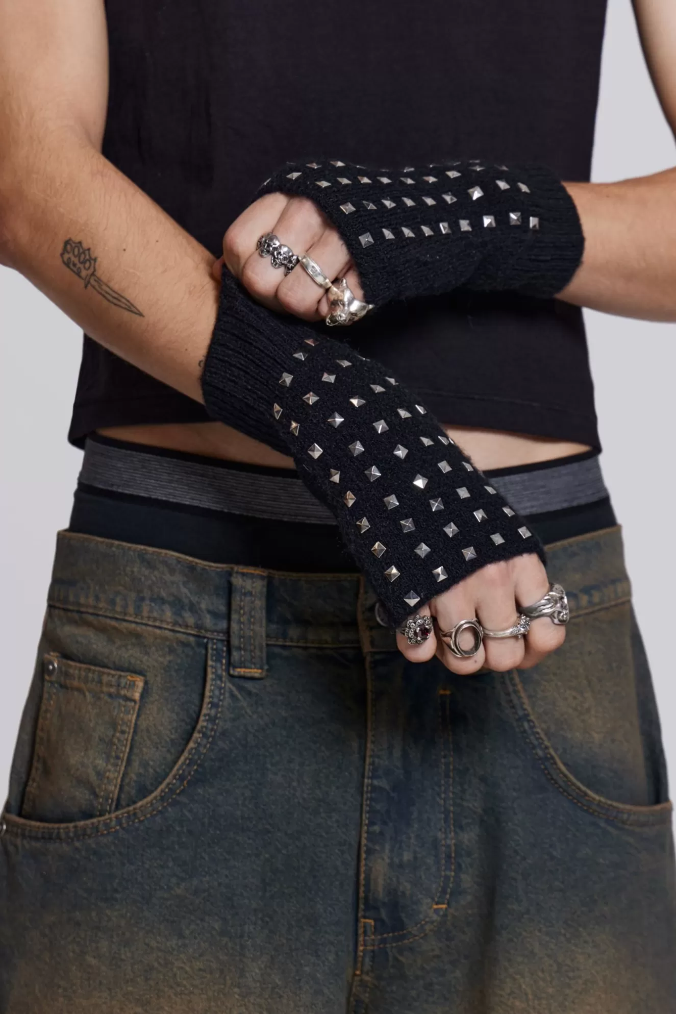 Clearance Stud Fingerless Gloves Men Accessories