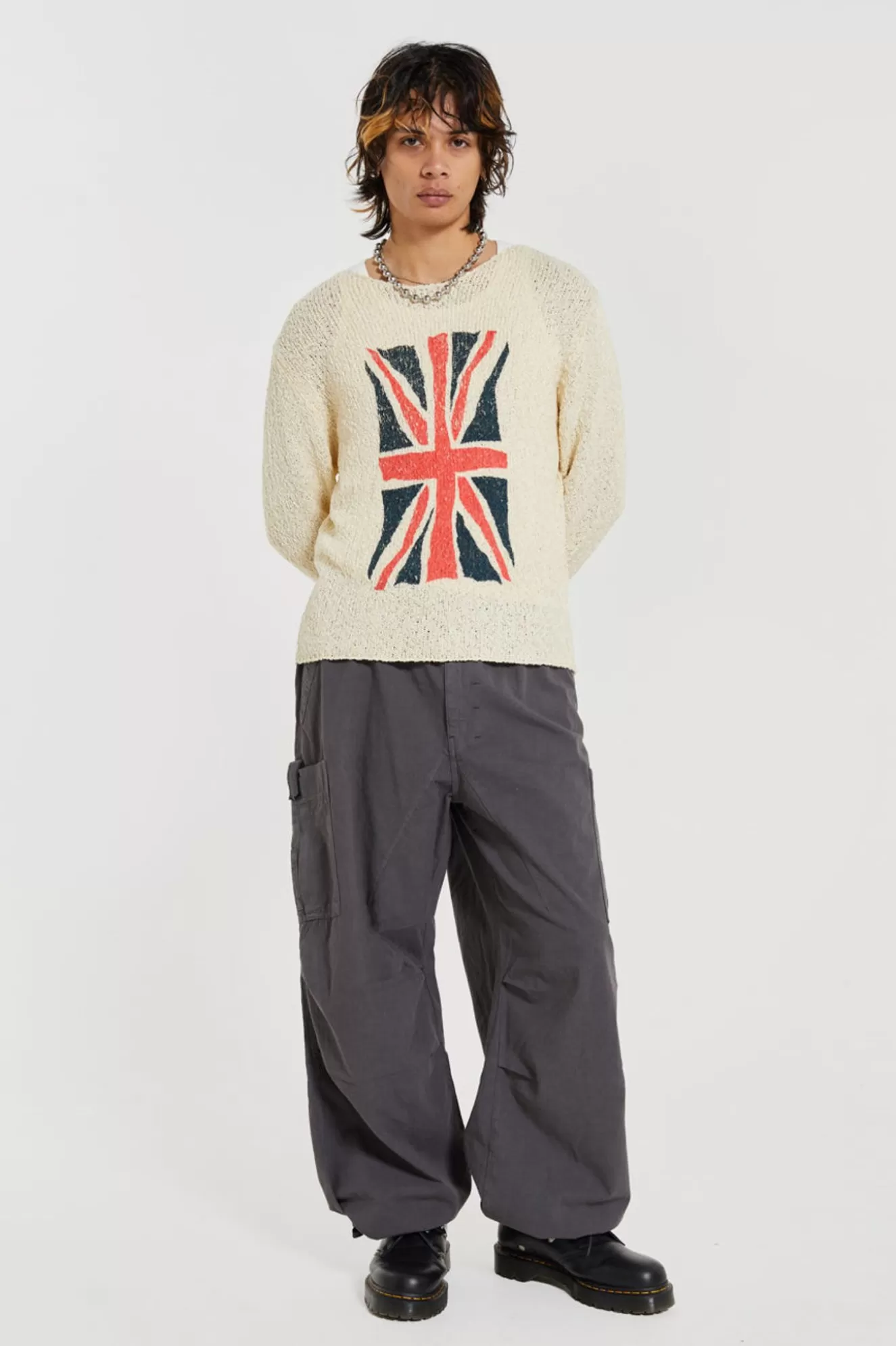 Online Vintage Grey Parachute Cargo Pants Men Parachute Pants